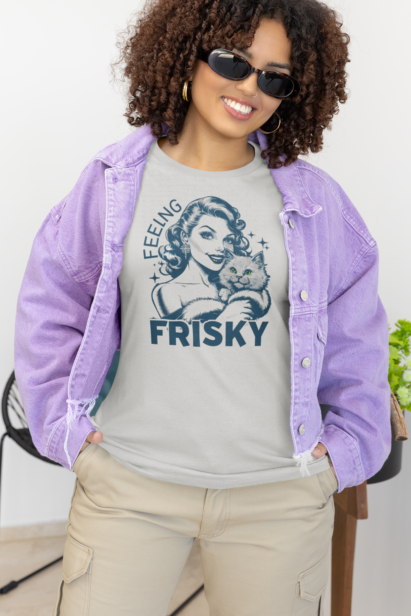Feeling Frisky Cat Lover Tee, Cute Cat Shirt, Vintage Style