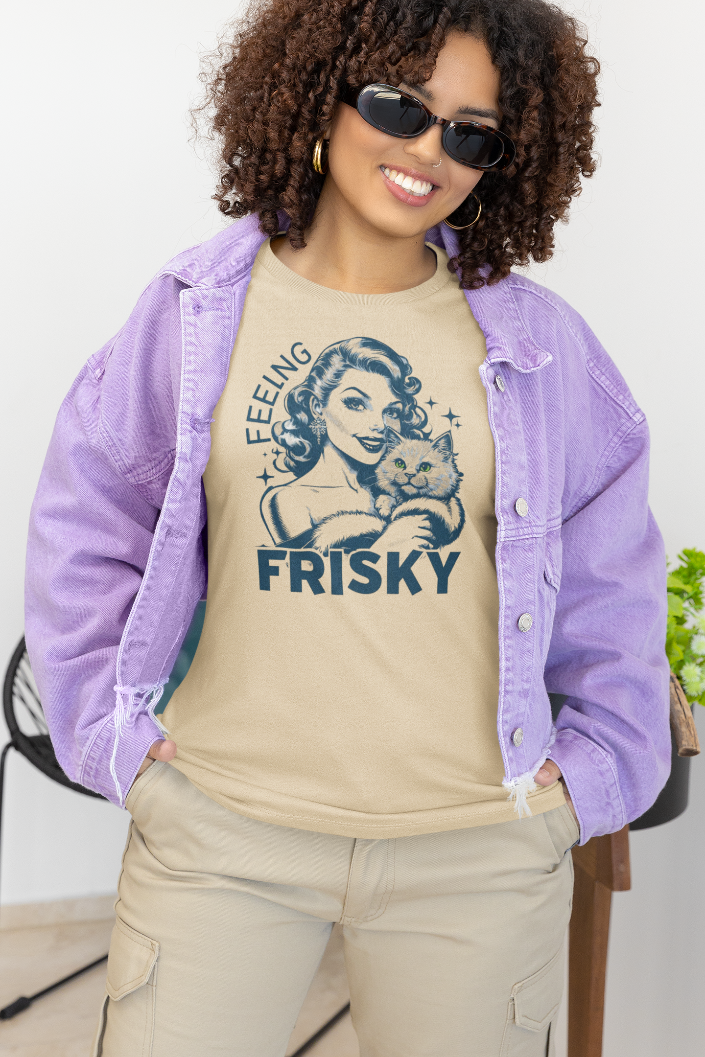 Feeling Frisky Cat Lover Tee, Cute Cat Shirt, Vintage Style