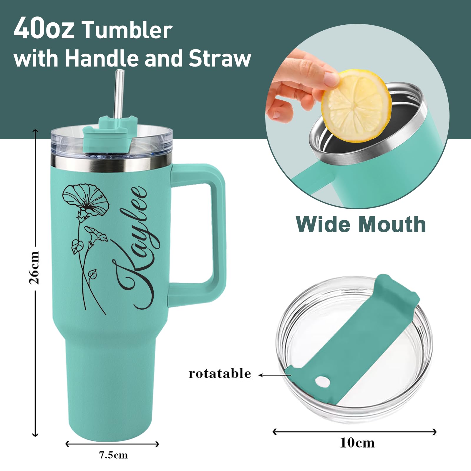 Ships Next Day, Personalized 40 Oz Tumbler with Handle and Straw