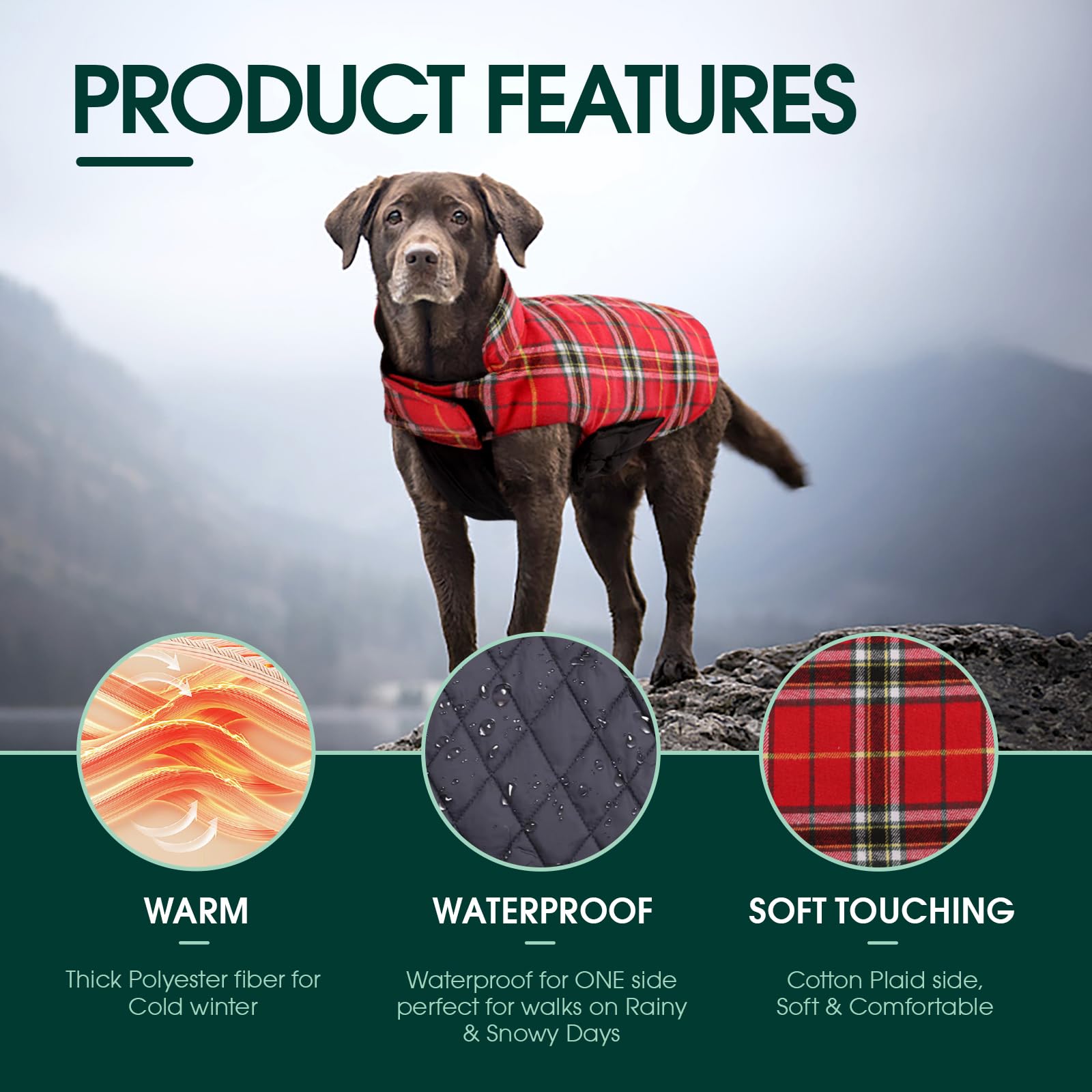 Warm Dog Coat, Reversible Dog Jacket - Waterproof