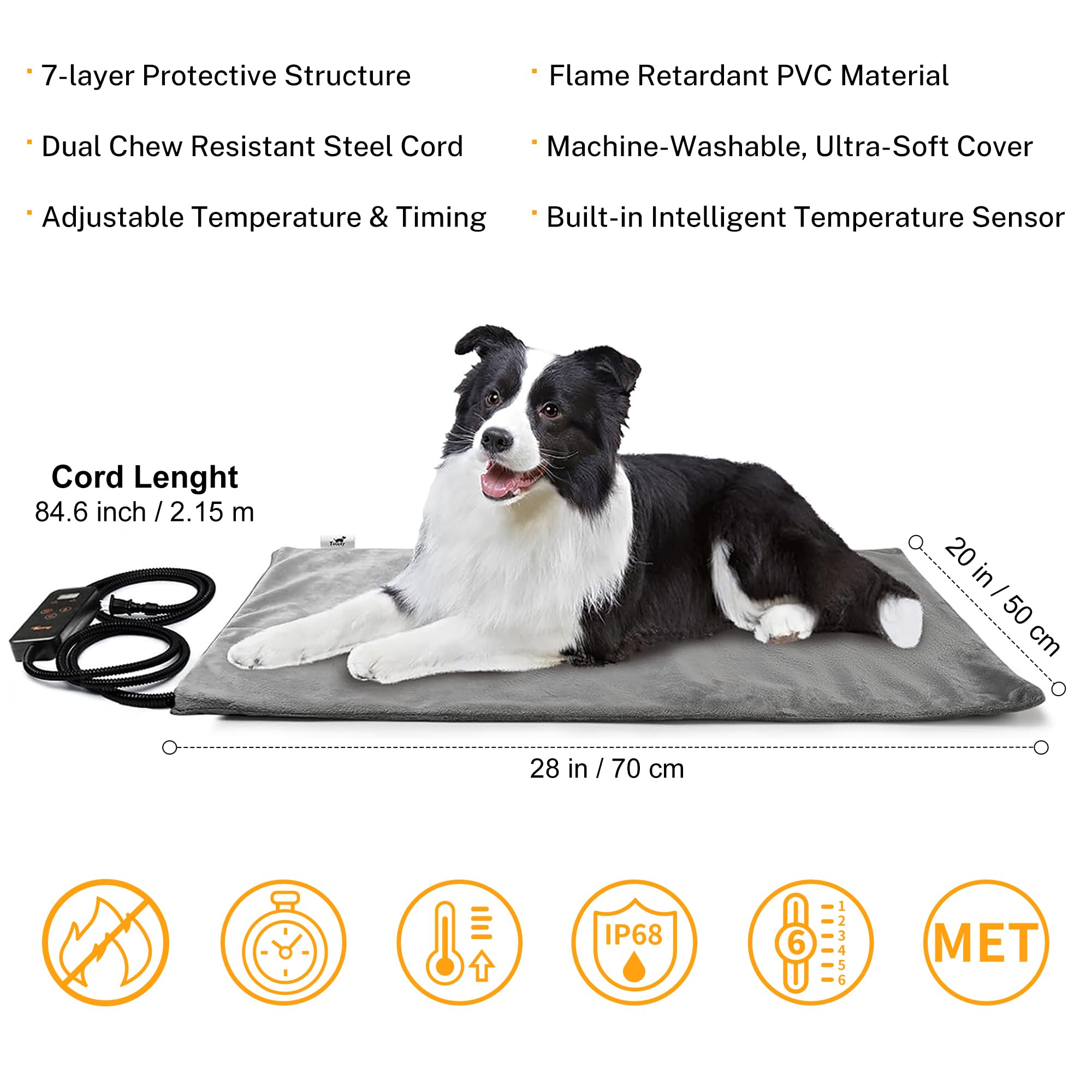 Pet Heating Pad, 6 Adjustable Temperature Dog Cat Heating Pad with Timer
