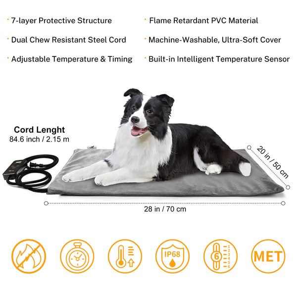 Pet Heating Pad, 6 Adjustable Temperature Dog Cat Heating Pad with Timer