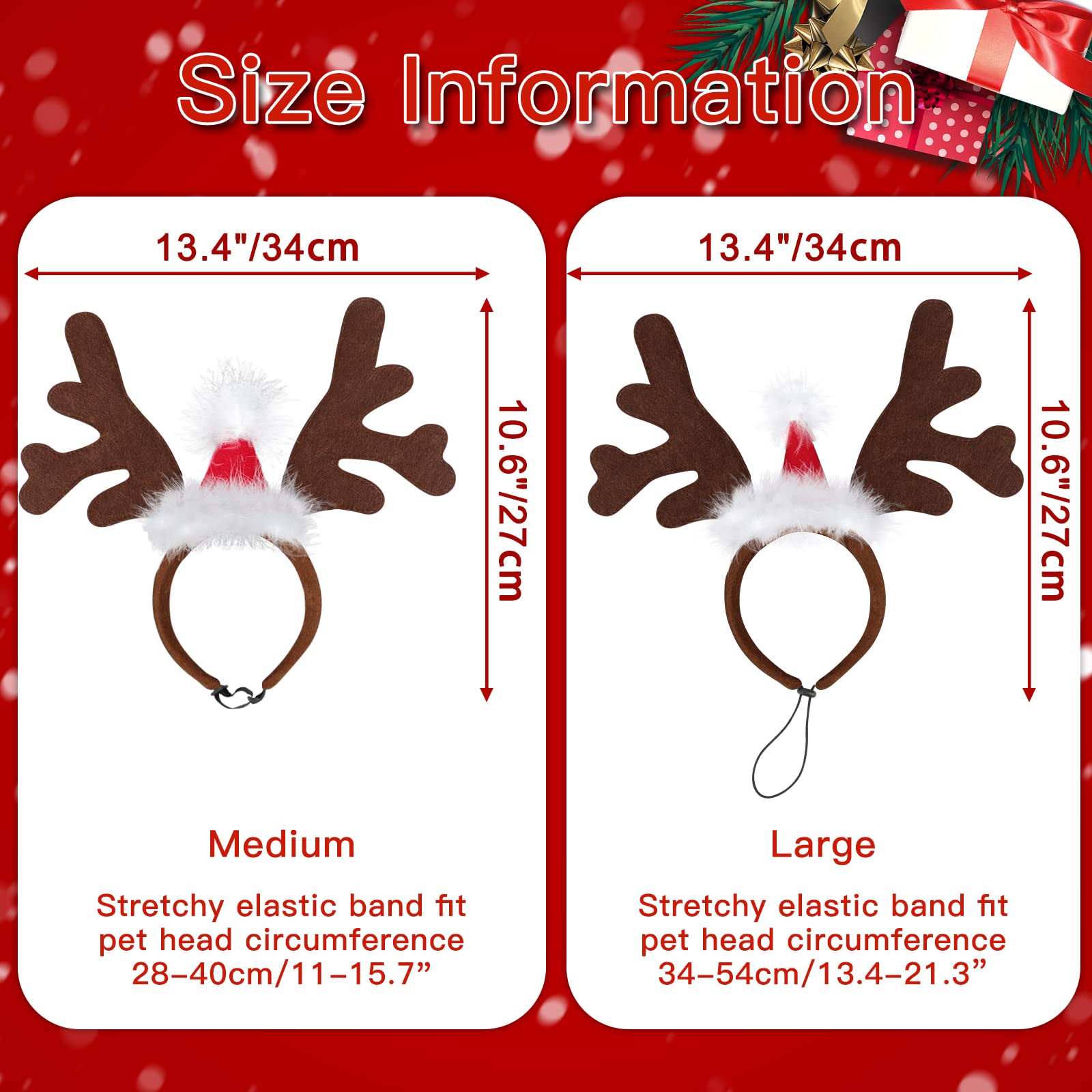 Dog Elk Reindeer Antler Headband with Santa Hat