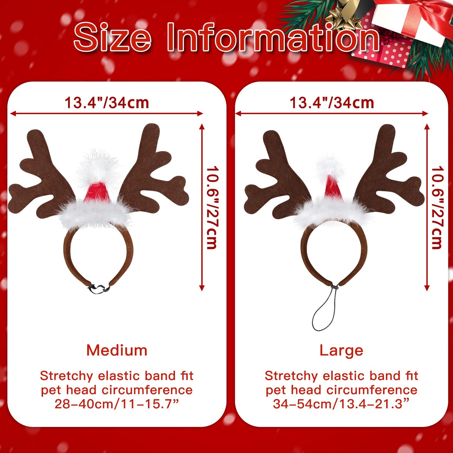 Dog Elk Reindeer Antler Headband with Santa Hat