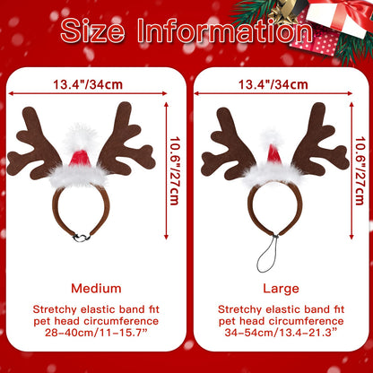 Dog Elk Reindeer Antler Headband with Santa Hat