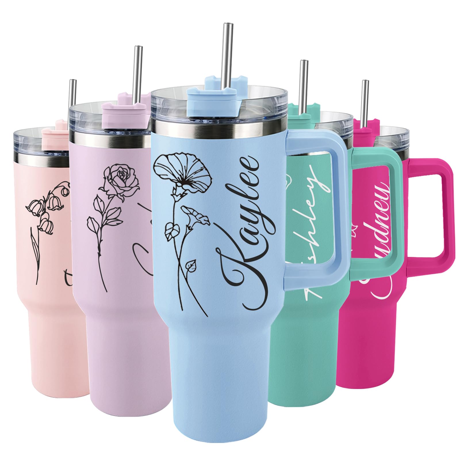 Ships Next Day, Personalized 40 Oz Tumbler with Handle and Straw