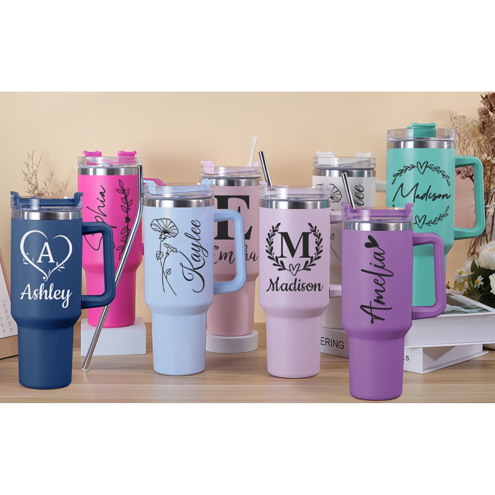 Ships Next Day, Personalized 40 Oz Tumbler with Handle and Straw