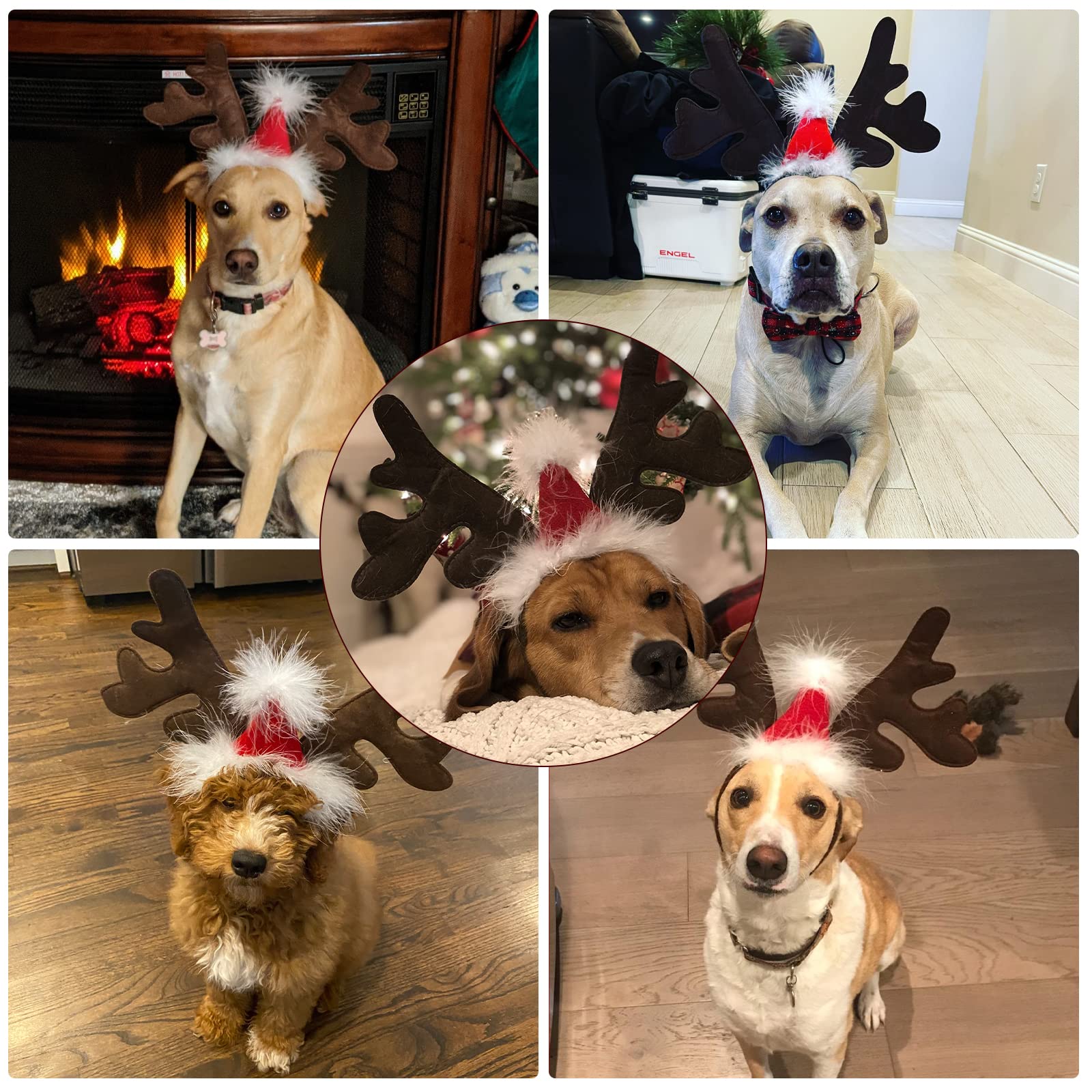 Dog Elk Reindeer Antler Headband with Santa Hat
