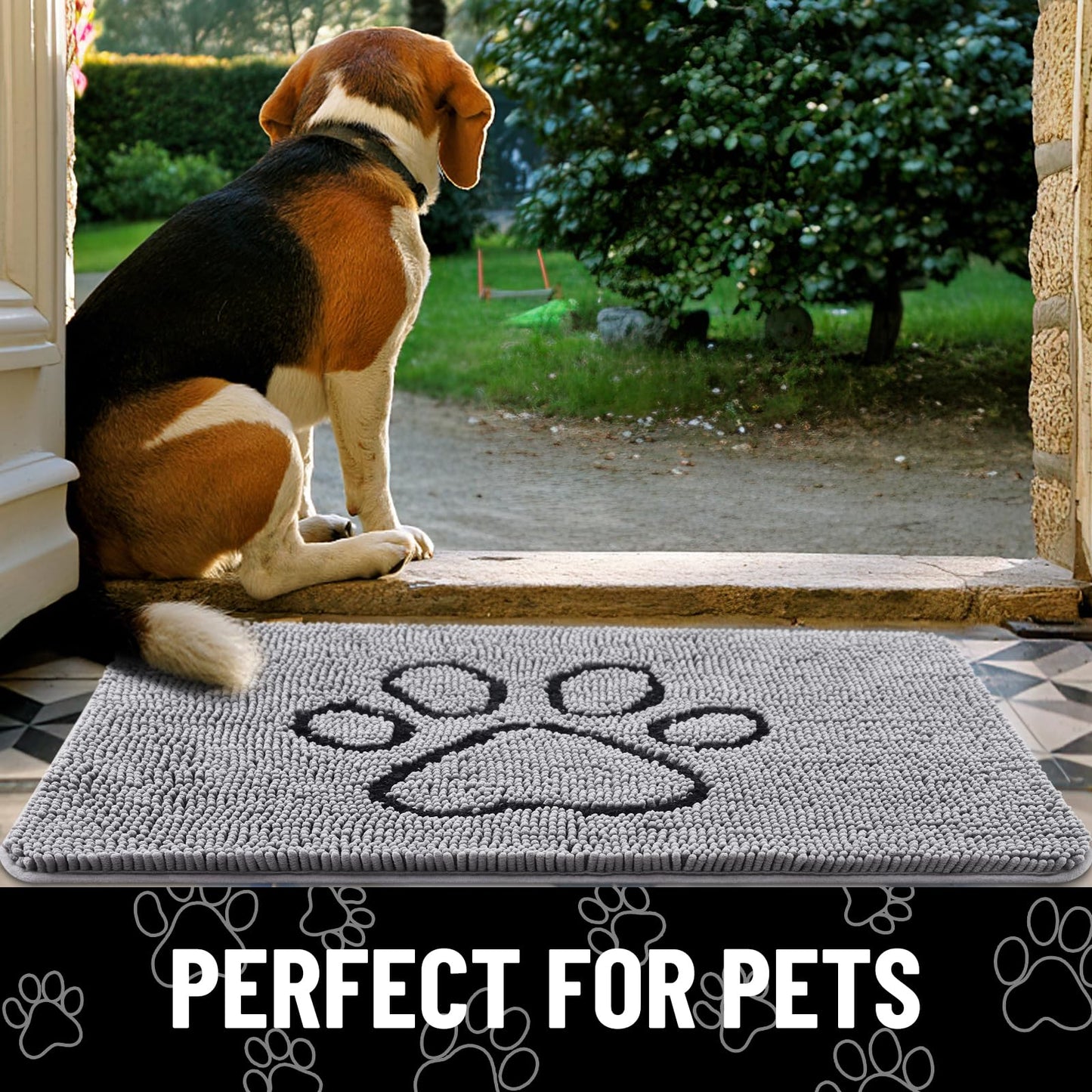 Dog Door Mat for Muddy Paws, Absorbent Dirt Trapper Non-Slip Washable Mat