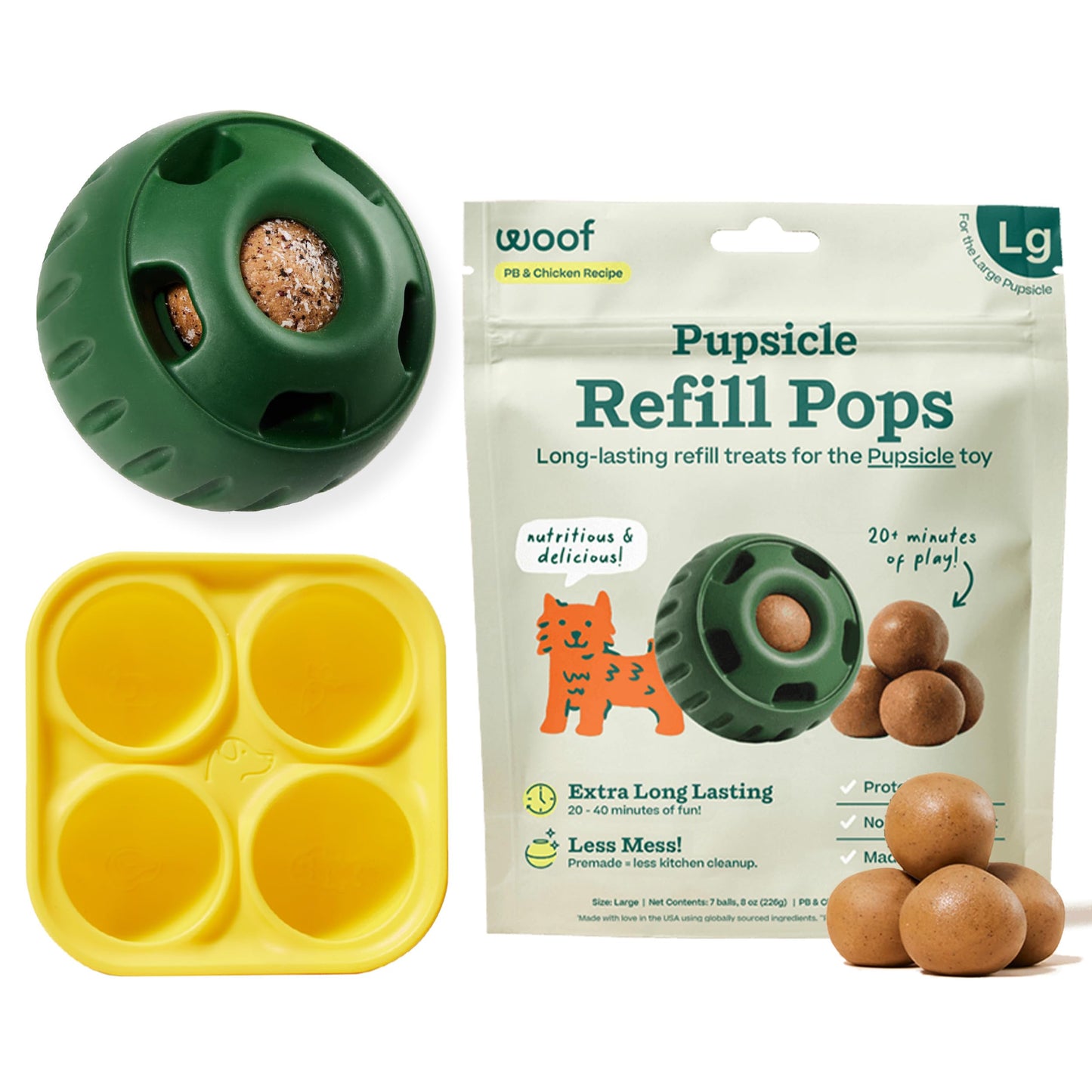 WOOF Starter Pack - Pupsicle, Treat Tray Mold and Pupsicle Refill Pops Chicken