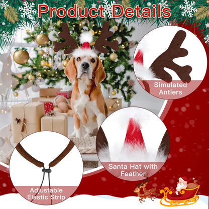 Dog Elk Reindeer Antler Headband with Santa Hat