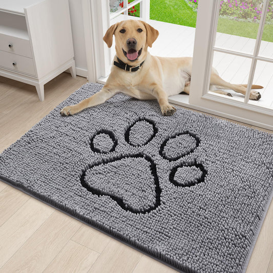 Dog Door Mat for Muddy Paws, Absorbent Dirt Trapper Non-Slip Washable Mat