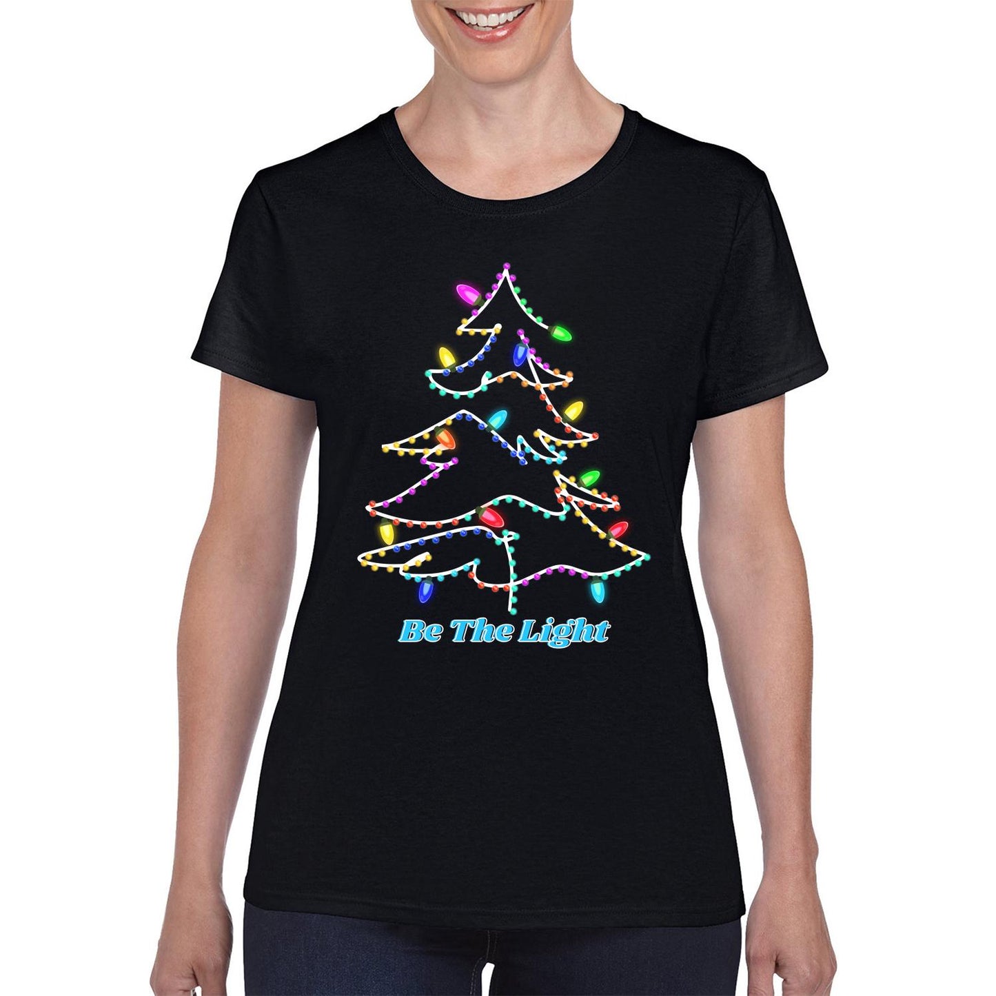 Festive Chic: 'Be The Light' Christmas Shirt for Women