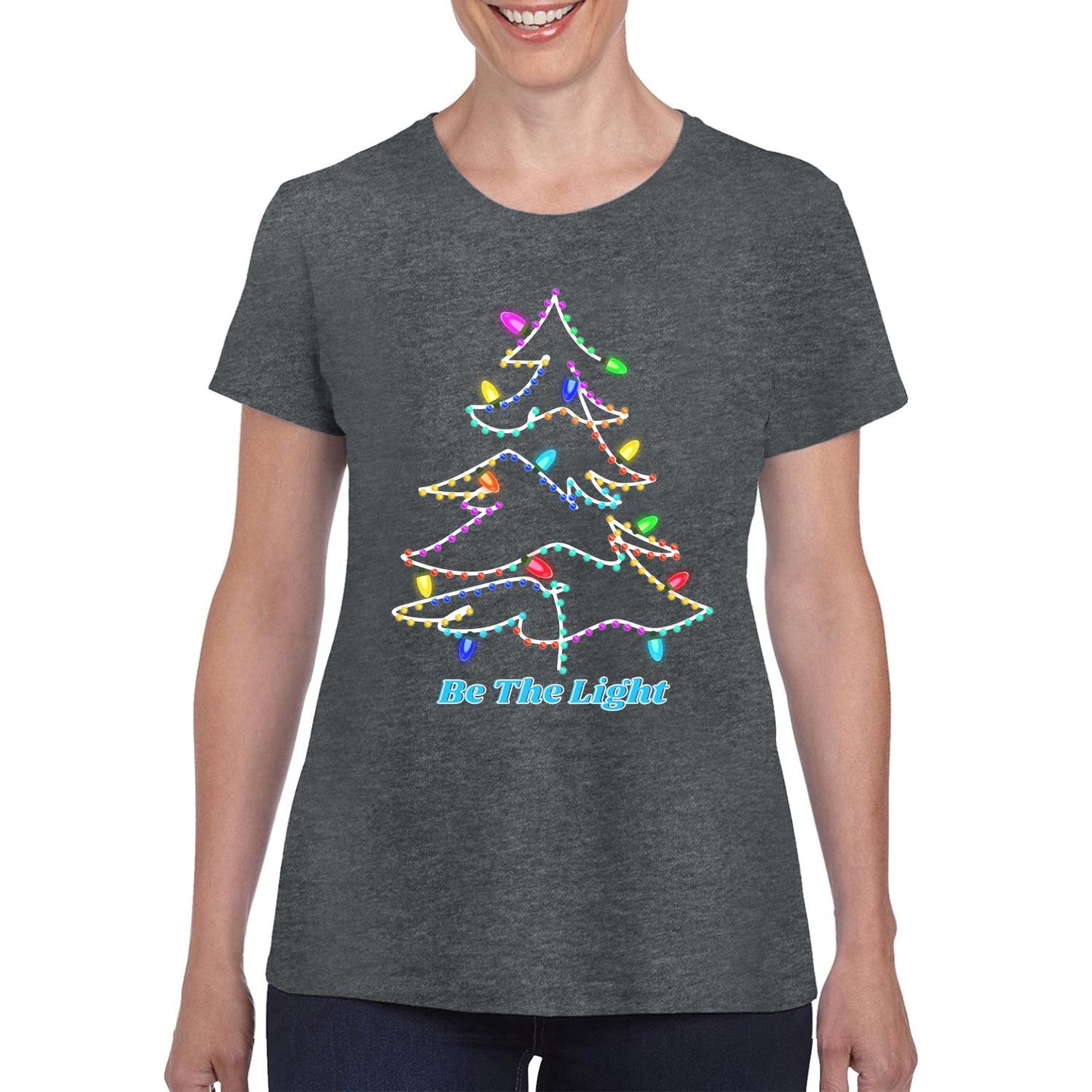 Festive Chic: 'Be The Light' Christmas Shirt for Women