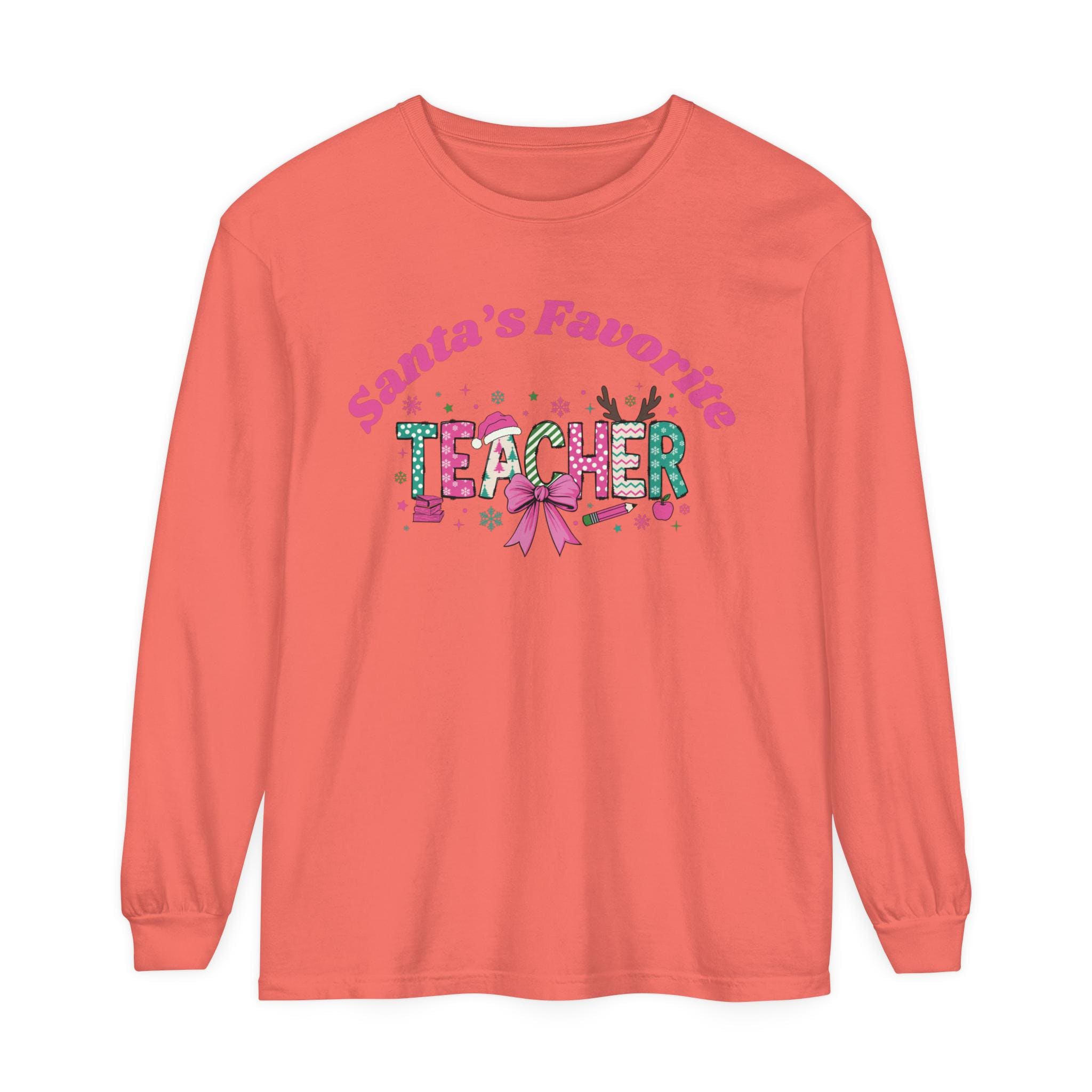 Santa&#39;s Favorite Teacher Long Sleeve T-Shirt, Christmas Gift, Unisex Holiday Apparel, Teacher Appreciation, Festive Fashion,Comfort Colors