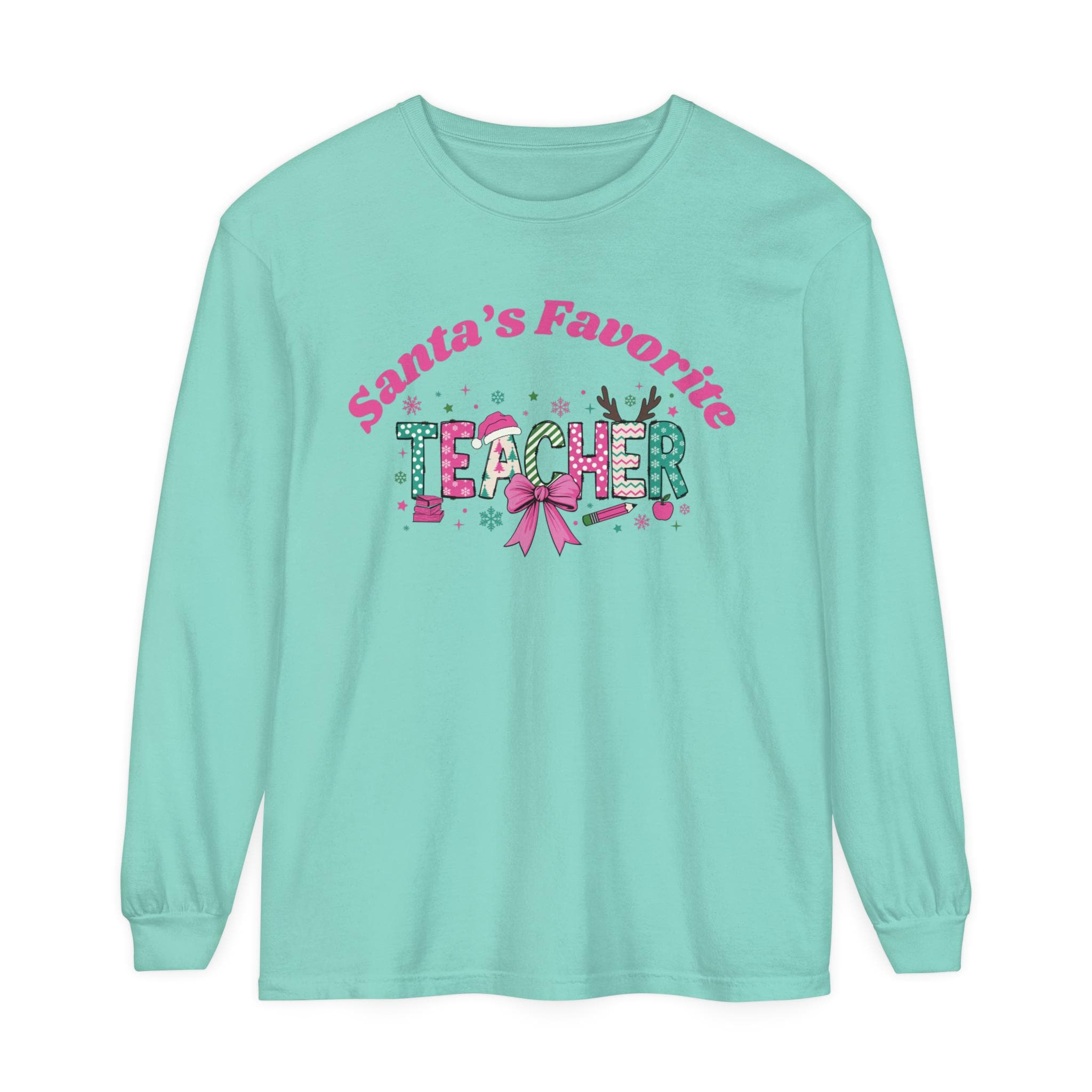 Santa&#39;s Favorite Teacher Long Sleeve T-Shirt, Christmas Gift, Unisex Holiday Apparel, Teacher Appreciation, Festive Fashion,Comfort Colors