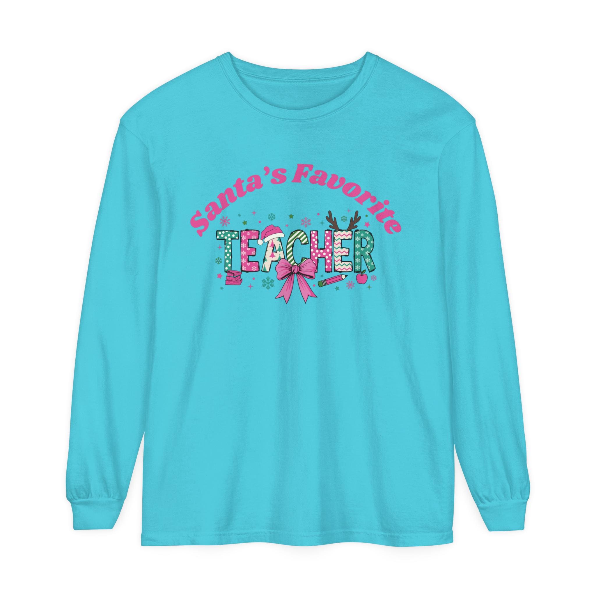 Santa&#39;s Favorite Teacher Long Sleeve T-Shirt, Christmas Gift, Unisex Holiday Apparel, Teacher Appreciation, Festive Fashion,Comfort Colors