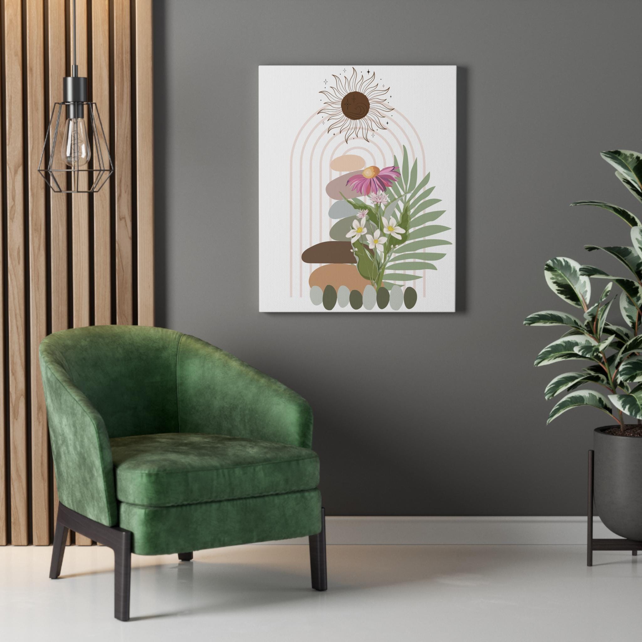 Boho Floral Canvas Art: Sun & Stones Giclée Print