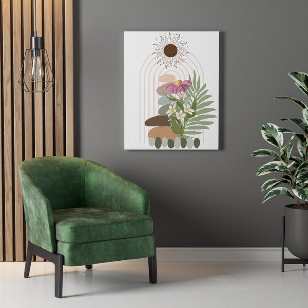 Boho Floral Canvas Art: Sun & Stones Giclée Print