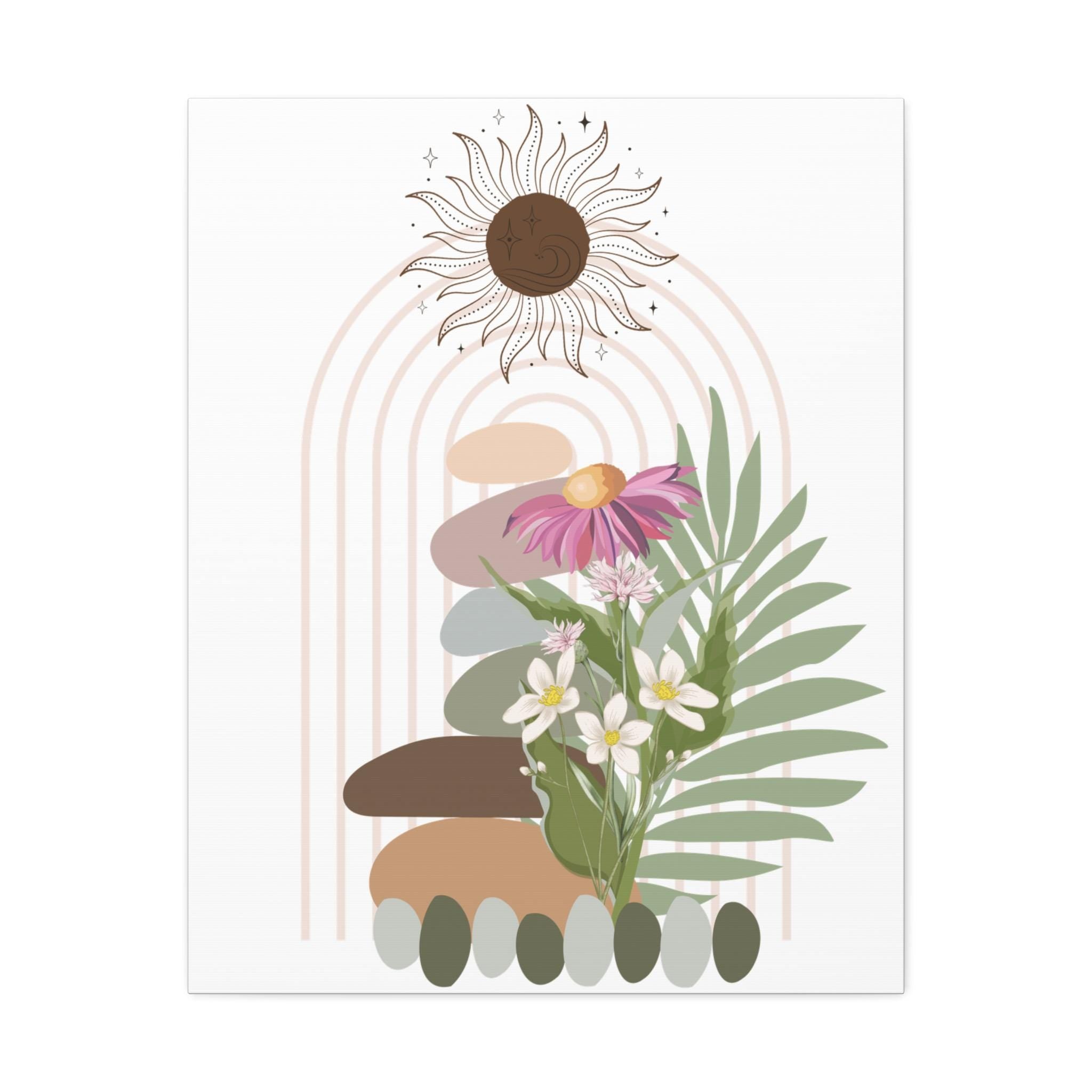Boho Floral Canvas Art: Sun & Stones Giclée Print