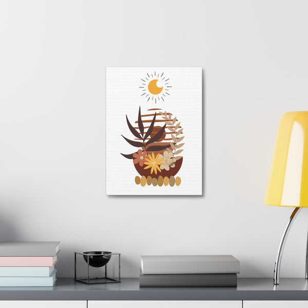 Boho Botanical Stretched Canvas Art, Earthy Home Decor, Plant Lover Gift, Minimalist Wall Art, Nature-Inspired Artwork