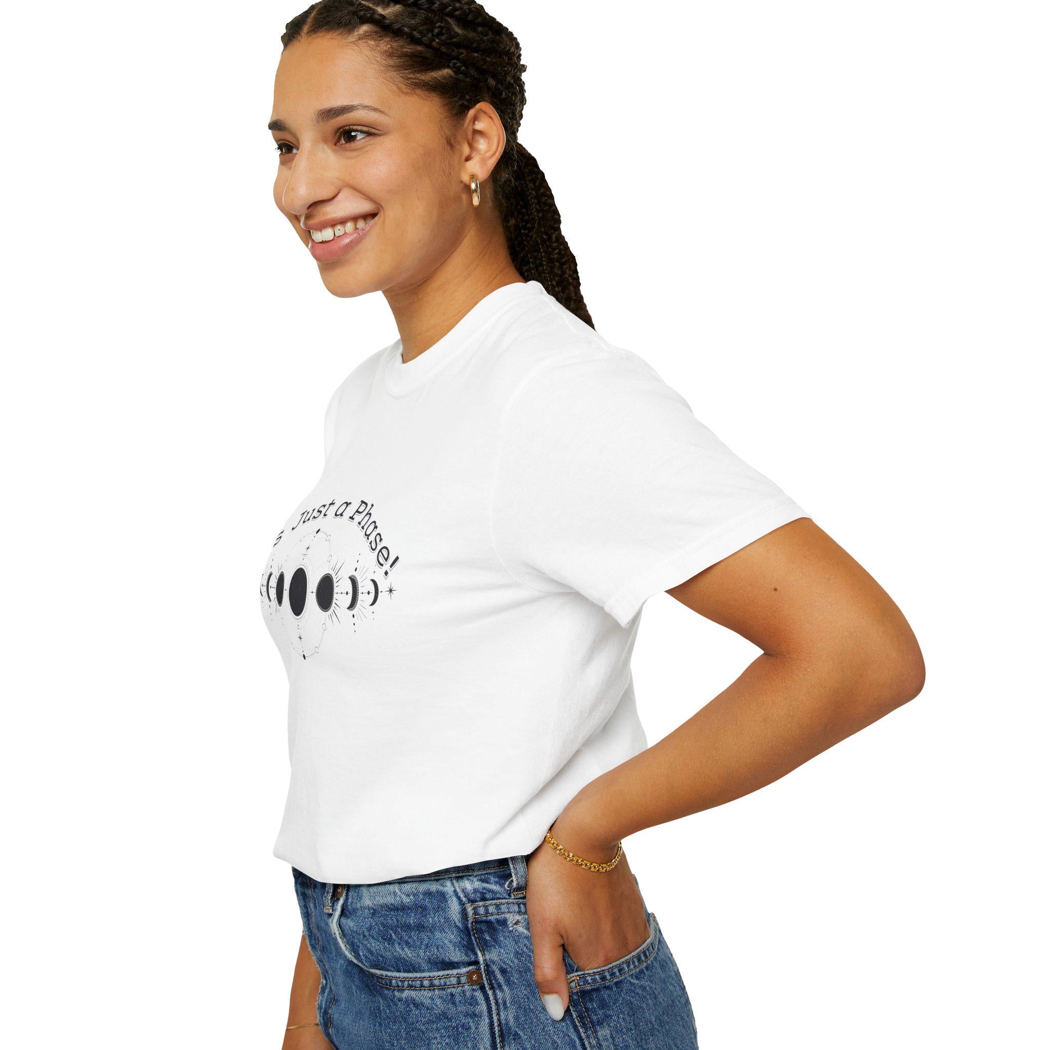 Celestial Phase T-shirt | Moon Phase Tee | Cosmic Humor Shirt | Unisex Astrology Wear | Perfect Gift for Stargazers