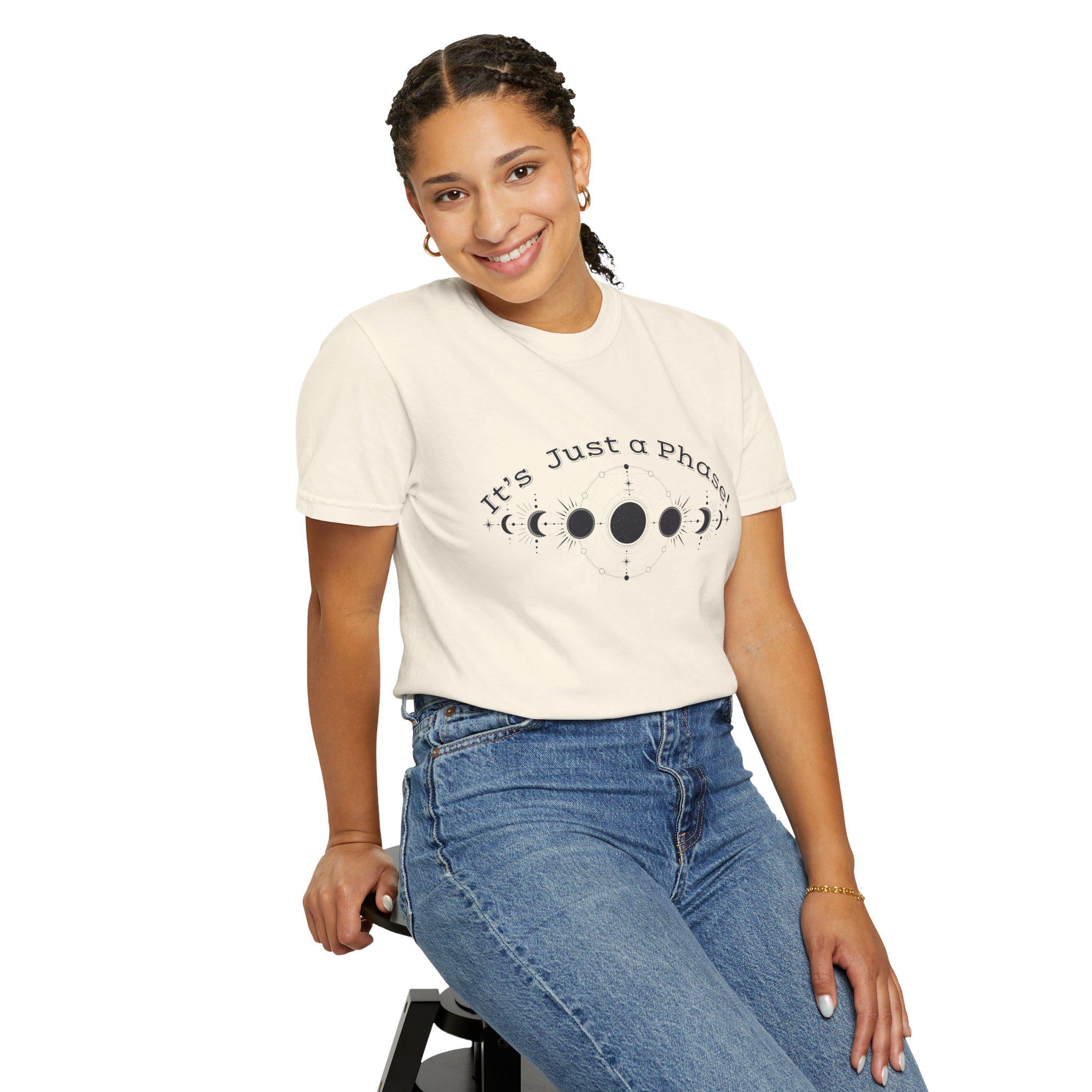 Celestial Phase T-shirt | Moon Phase Tee | Cosmic Humor Shirt | Unisex Astrology Wear | Perfect Gift for Stargazers