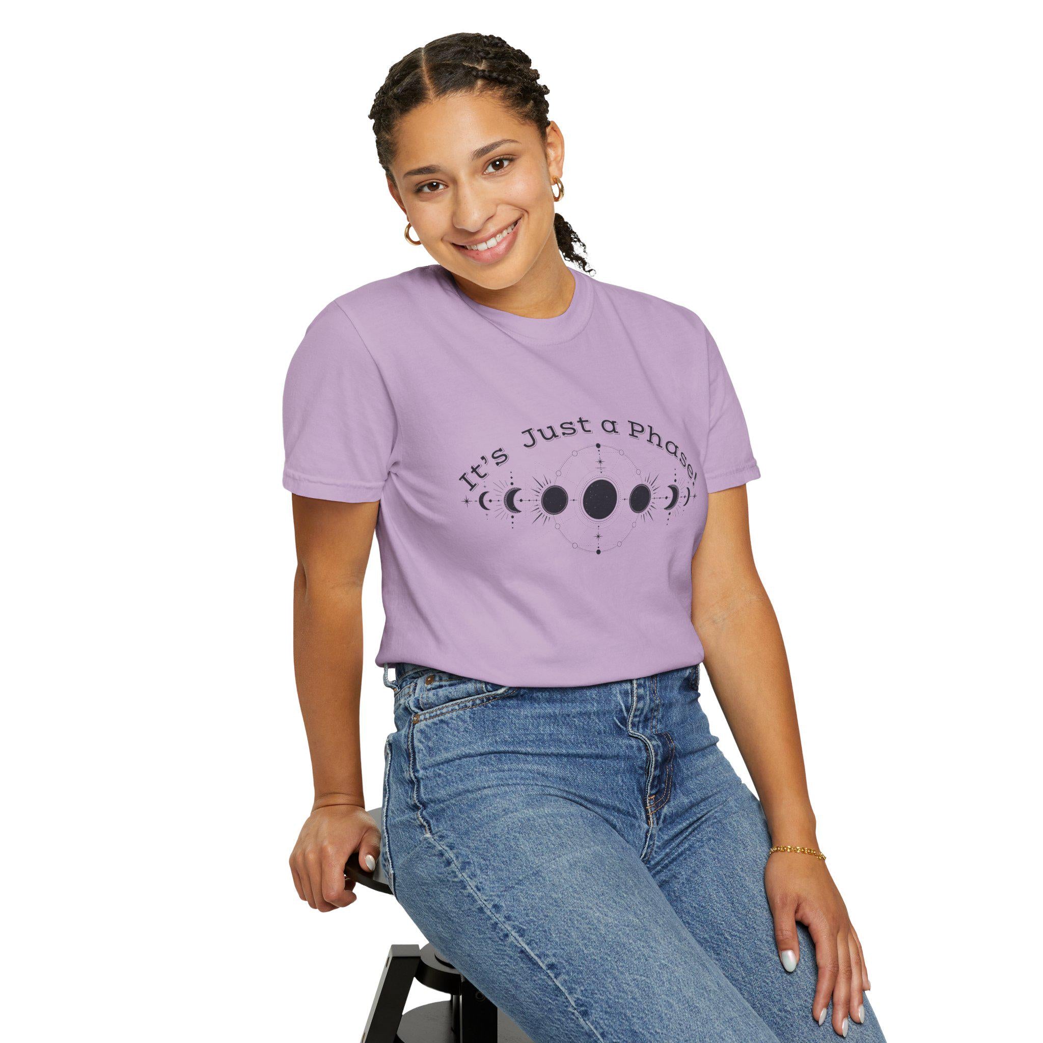 Celestial Phase T-shirt | Moon Phase Tee | Cosmic Humor Shirt | Unisex Astrology Wear | Perfect Gift for Stargazers