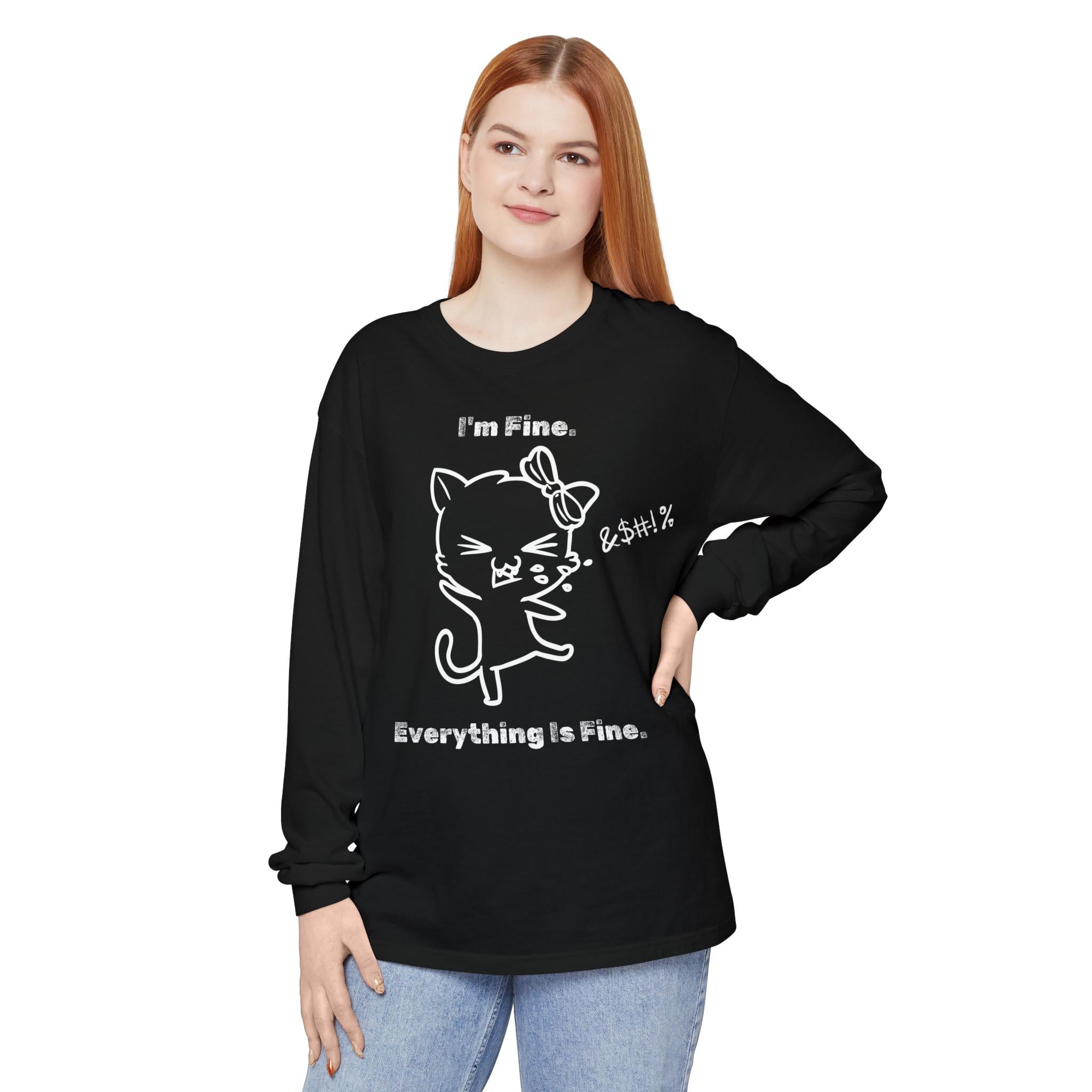 Playful Cat Quote Long Sleeve T-Shirt, Cute Humor Tee, Gift for Cat Lovers, Casual Wear, Funny Animal Shirt