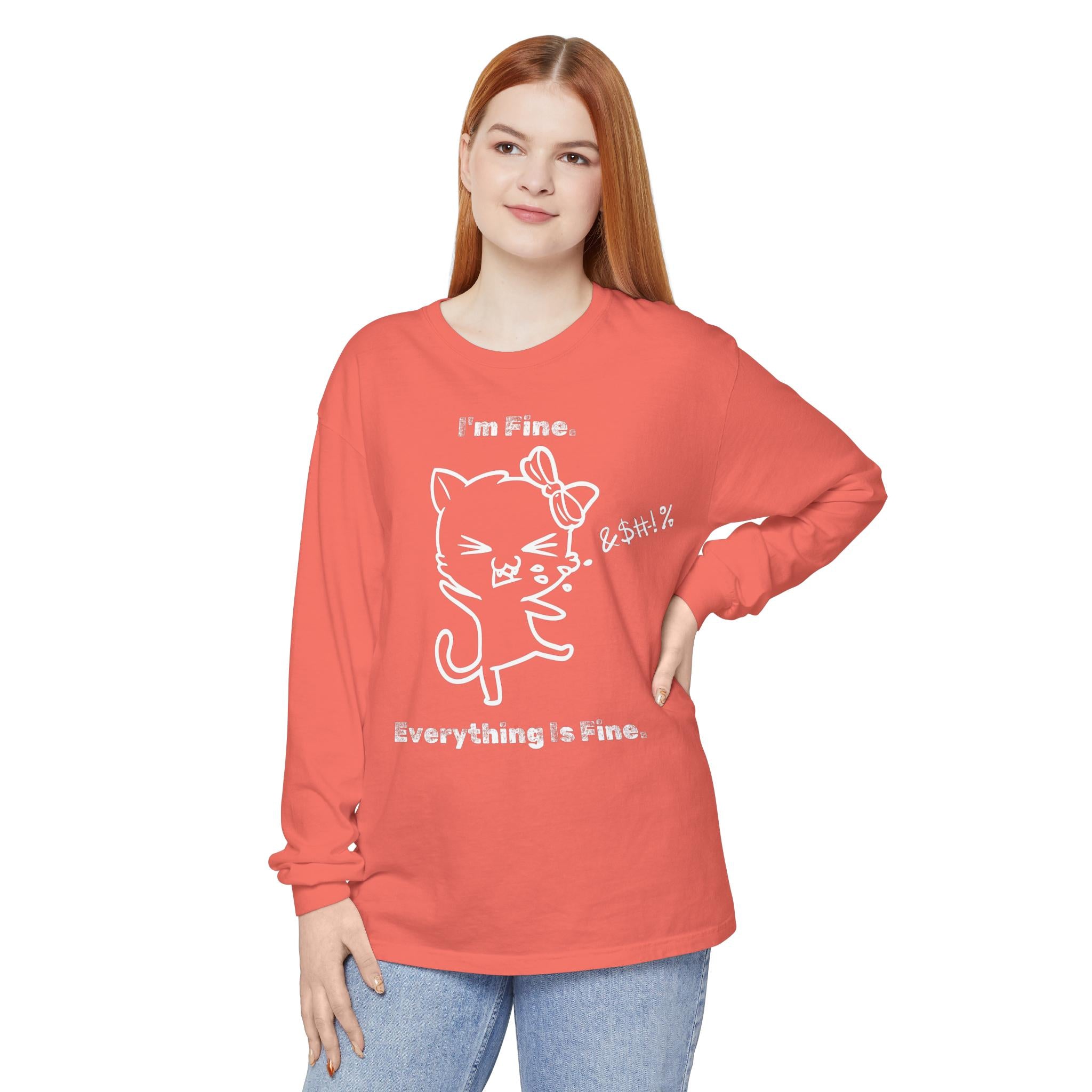 Playful Cat Quote Long Sleeve T-Shirt, Cute Humor Tee, Gift for Cat Lovers, Casual Wear, Funny Animal Shirt