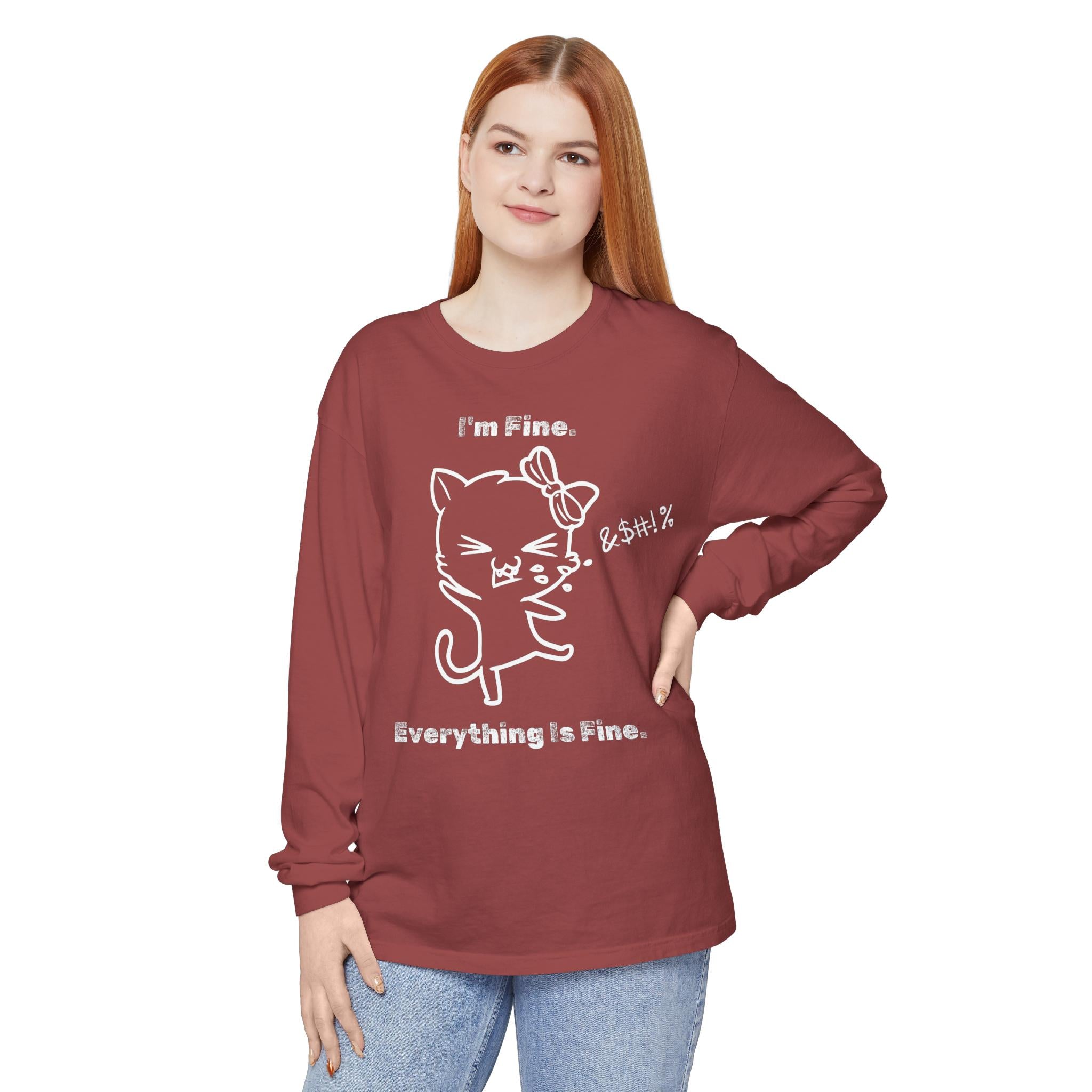 Playful Cat Quote Long Sleeve T-Shirt, Cute Humor Tee, Gift for Cat Lovers, Casual Wear, Funny Animal Shirt