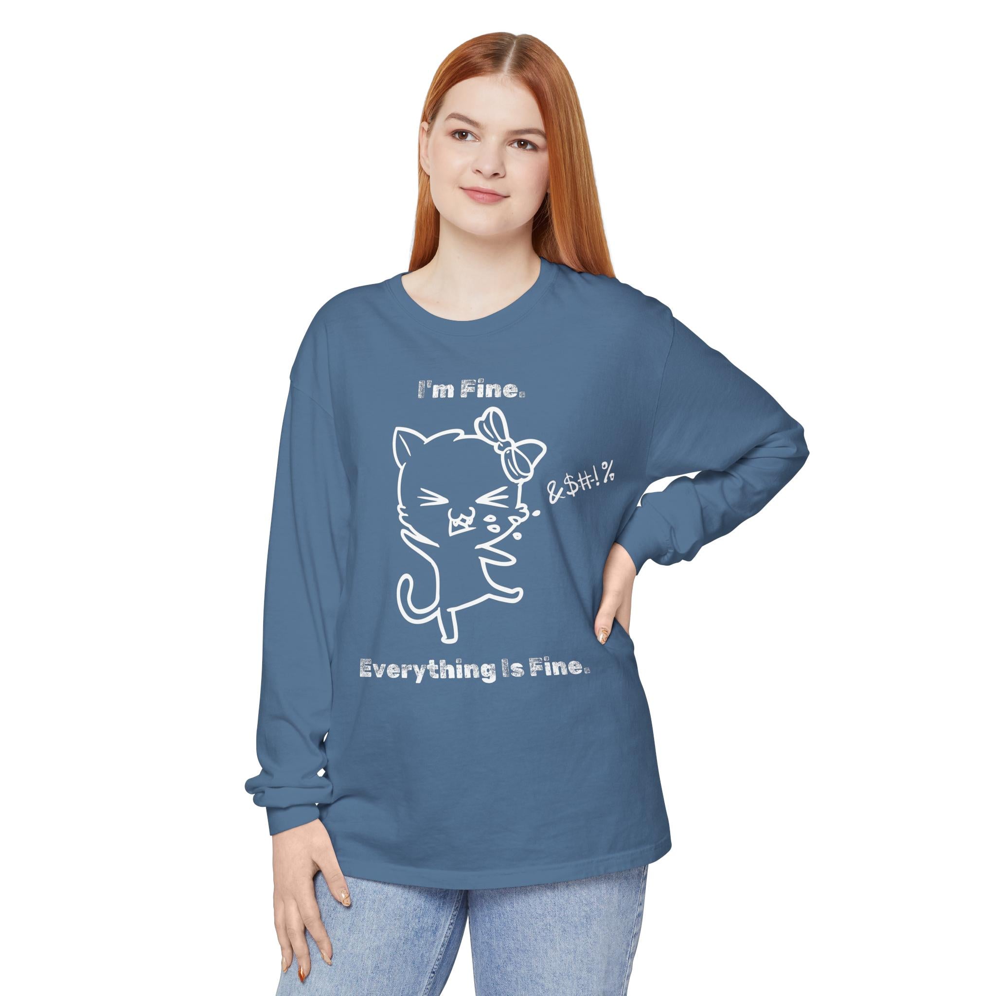 Playful Cat Quote Long Sleeve T-Shirt, Cute Humor Tee, Gift for Cat Lovers, Casual Wear, Funny Animal Shirt