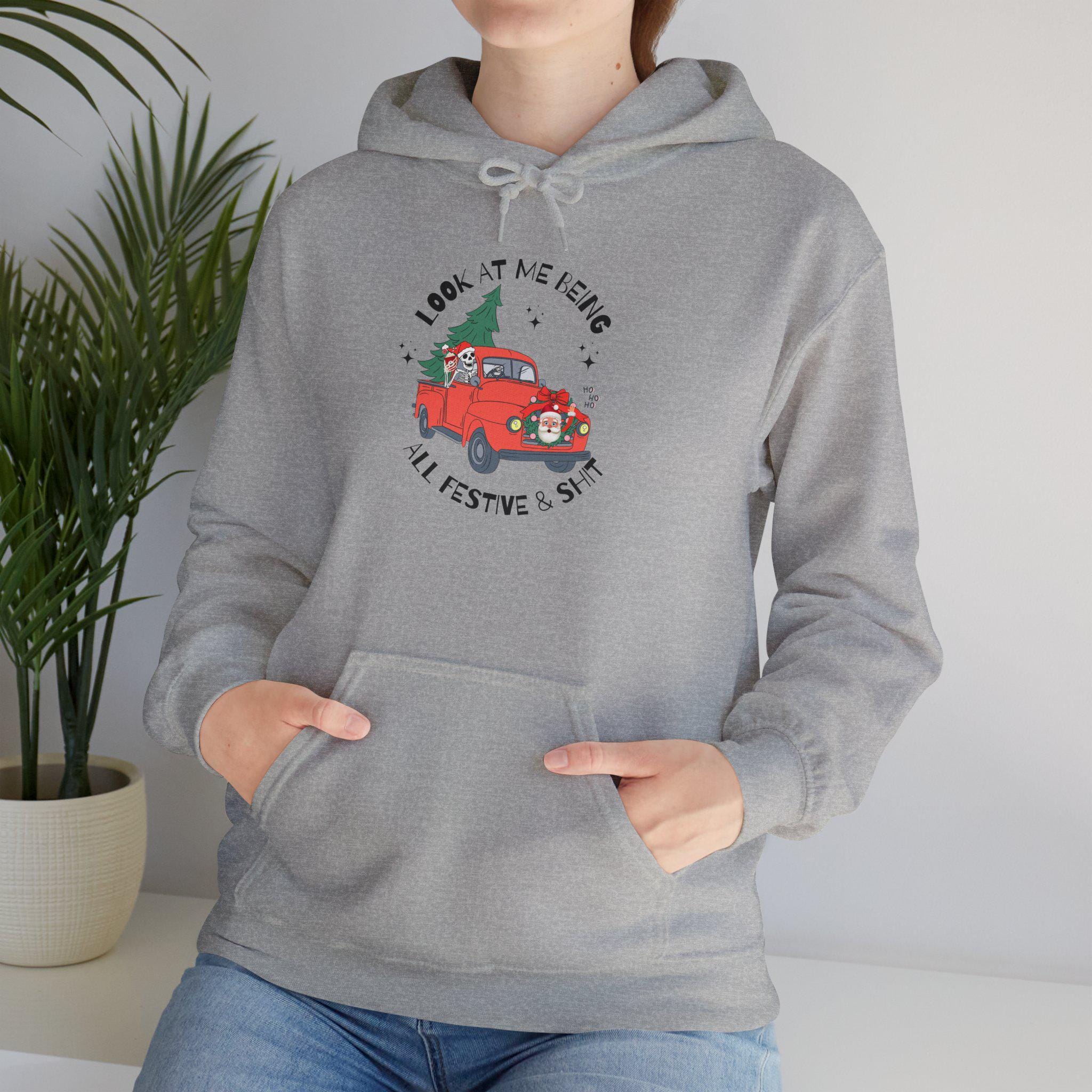 Festive Skeleton Holiday Hoodie, Cozy Christmas Sweatshirt, Unisex Sweatshirt, Cute Winter Apparel, Gift for Him/Her, Hoodie
