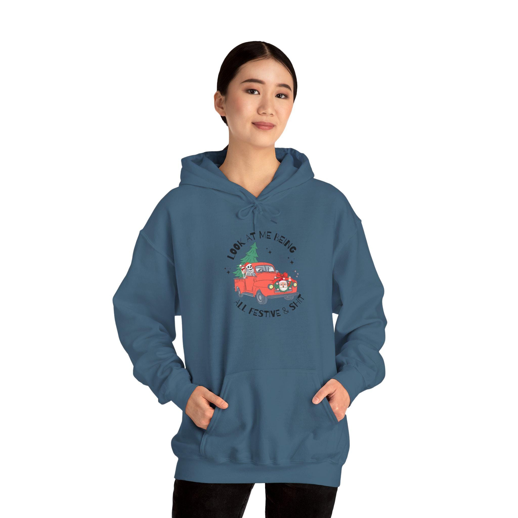 Festive Skeleton Holiday Hoodie, Cozy Christmas Sweatshirt, Unisex Sweatshirt, Cute Winter Apparel, Gift for Him/Her, Hoodie