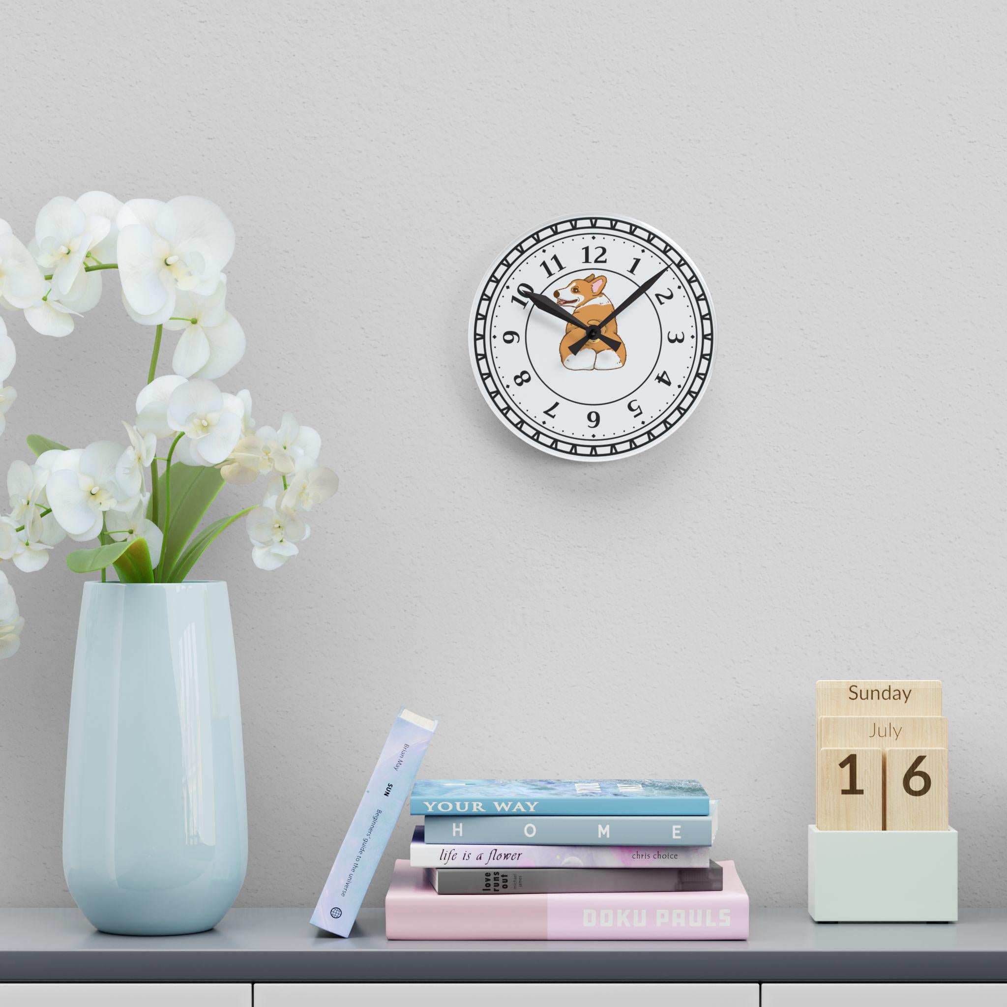 Corgi Wall Clock, Cute Dog Clock, Acrylic Wall Art, Animal Lover Gift, Unique Home Decor, Dog Mom Gift