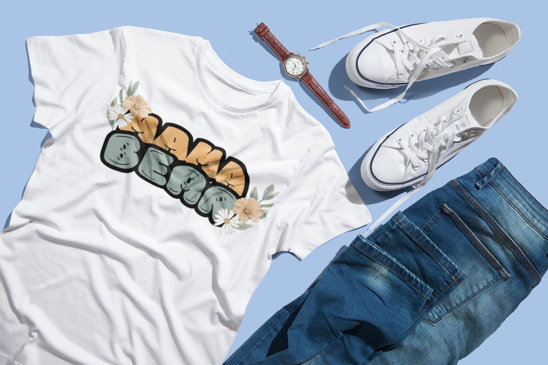 Women's Cut & Sew - Mama Bear with Daisy Print Tee (AOP) - Mama Bear Gift, Mom Gift, Christmas Mom Gift, Mom Gift Design, Gifts For Mama