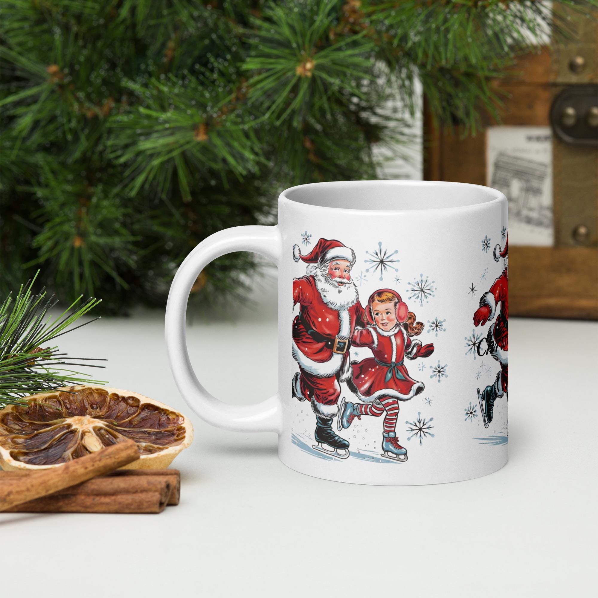 White glossy mug, Vintage Santa Claus Mug, Cute Santa Mug, Retro Christmas Mug, Christmas Mug Press, Perfect Gift Idea