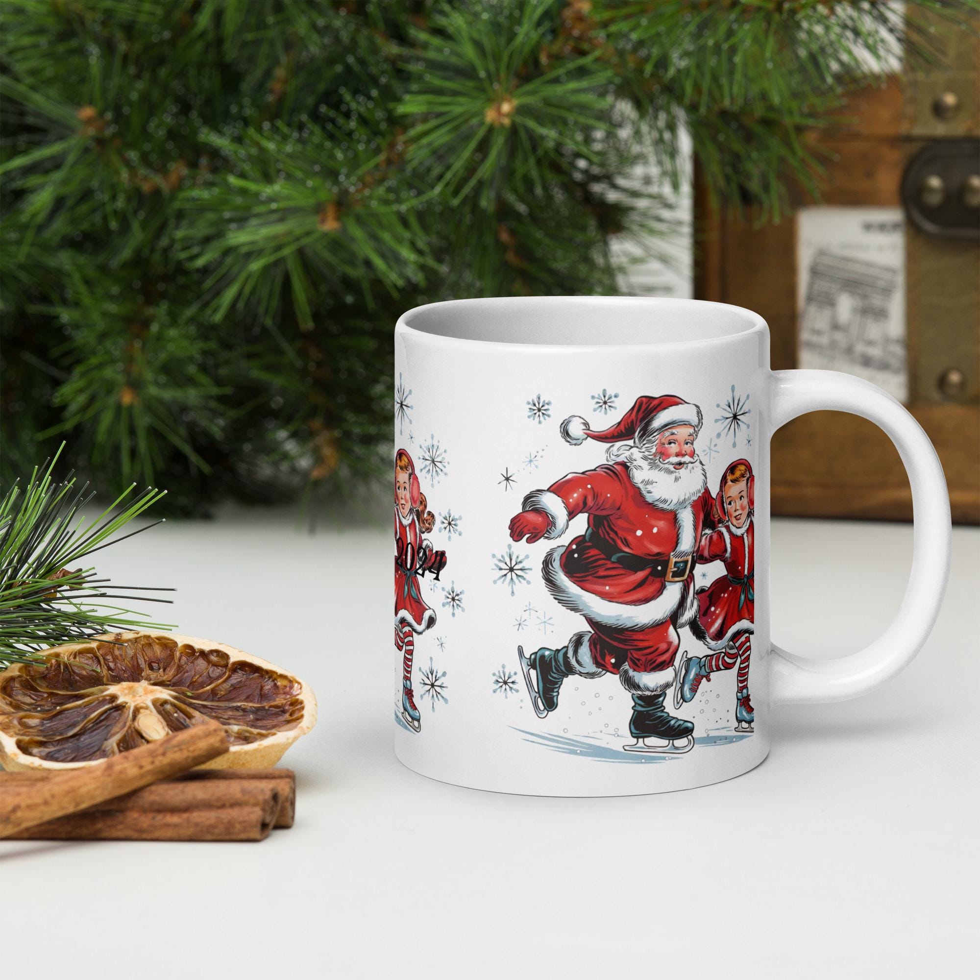 White glossy mug, Vintage Santa Claus Mug, Cute Santa Mug, Retro Christmas Mug, Christmas Mug Press, Perfect Gift Idea
