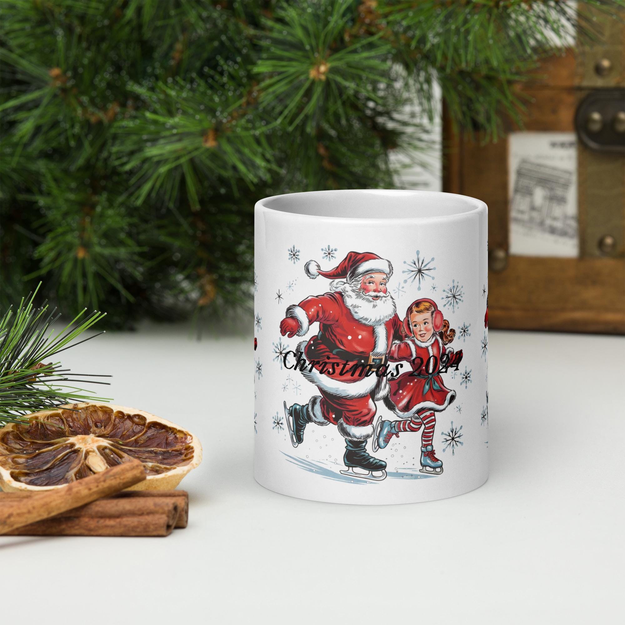 White glossy mug, Vintage Santa Claus Mug, Cute Santa Mug, Retro Christmas Mug, Christmas Mug Press, Perfect Gift Idea