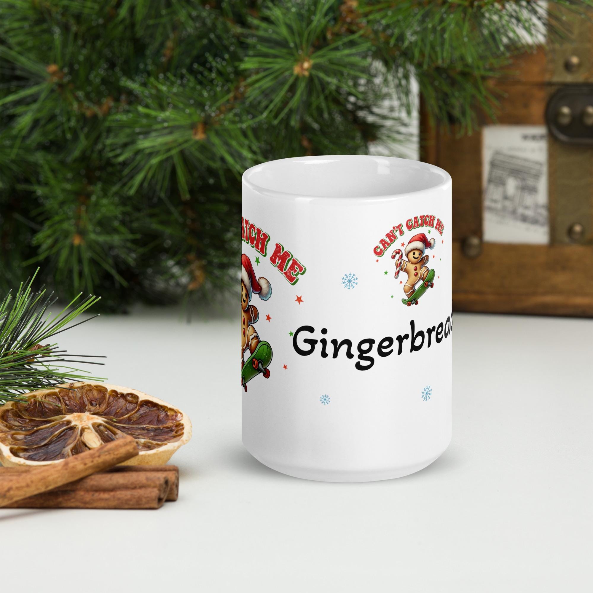 Gingerbread Christmas White Glossy Mug, Gingerbread Decor, Holiday Mug, Christmas Gift, Coffee Mug, Tea Mug, Xmas Mug