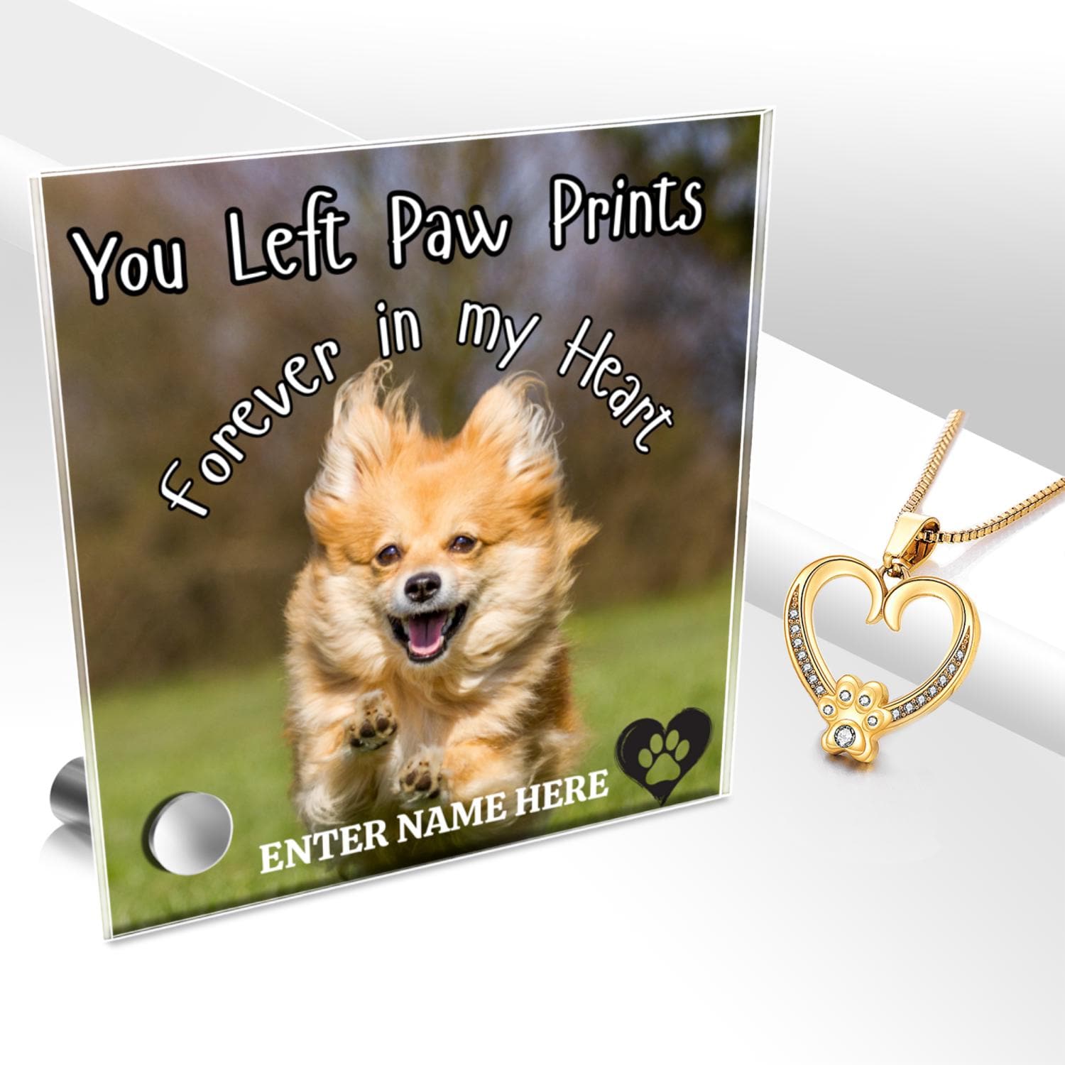 24k Gold Paw Heart Pendant With Lumenglass Memorial Stand