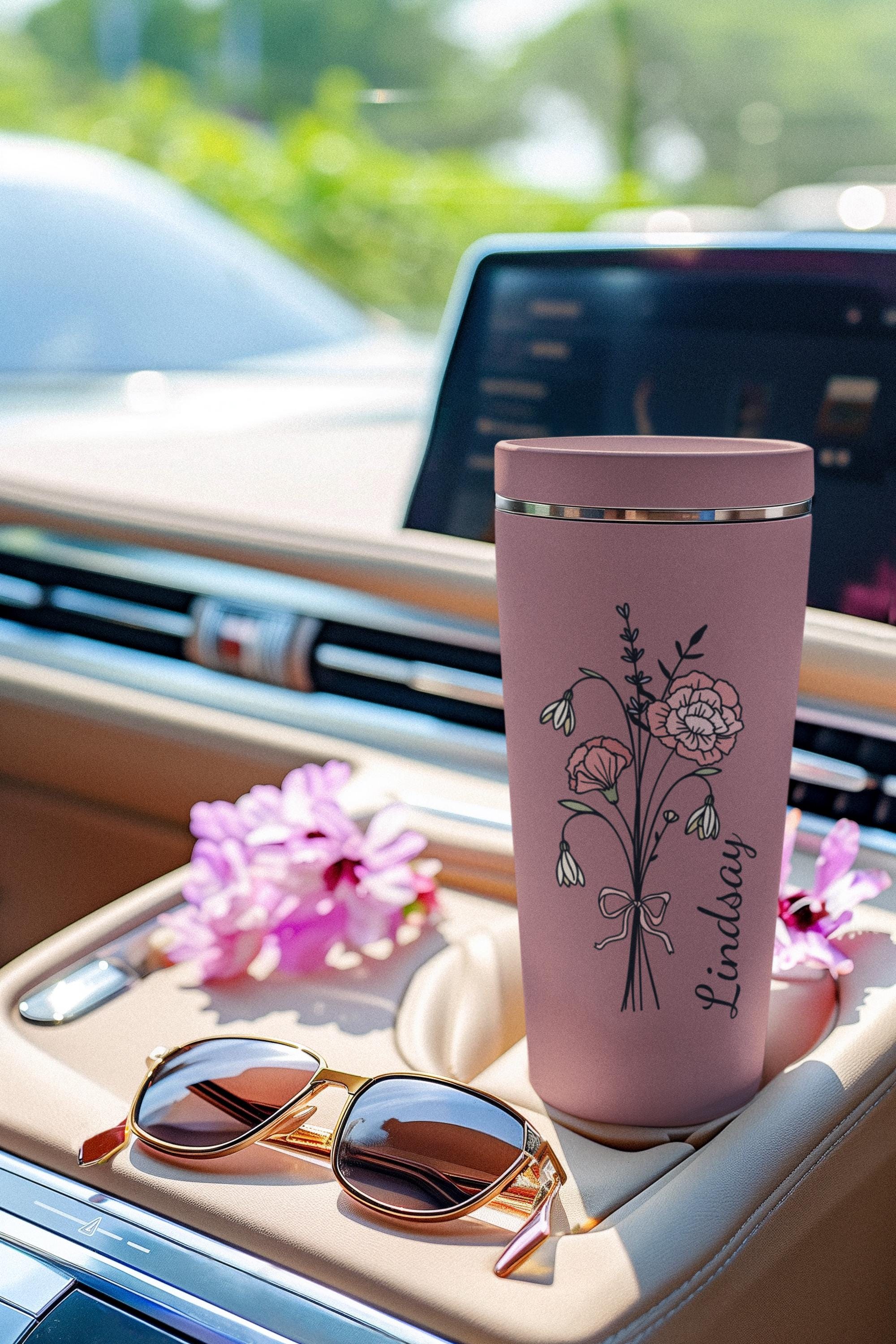 Birth Month Flower Tumbler - Personalized 20oz Mug - Custom Name Insulated Cup - Great for Mother&#39;s Day - Maker Sip Tumbler,  20oz