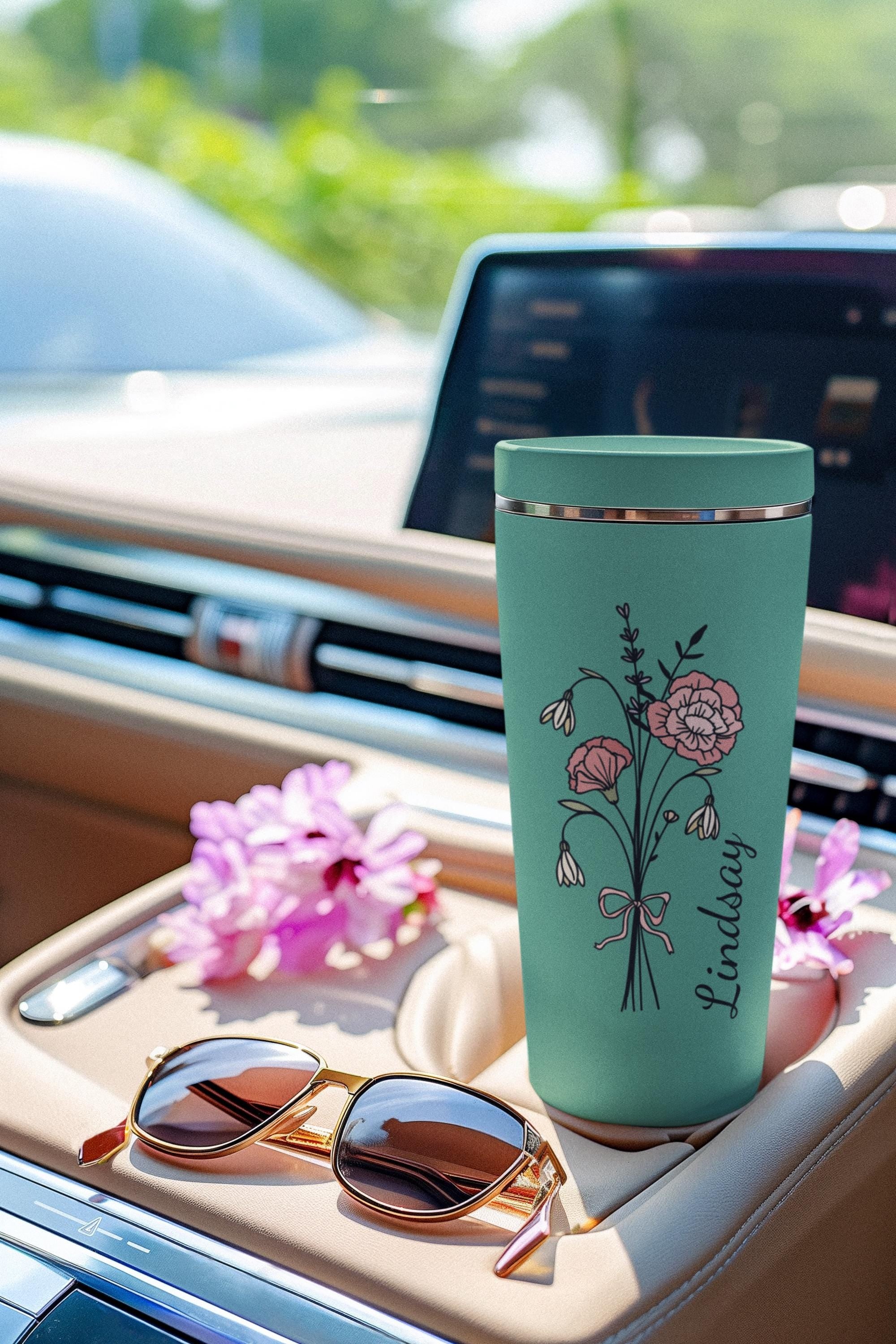 Birth Month Flower Tumbler - Personalized 20oz Mug - Custom Name Insulated Cup - Great for Mother&#39;s Day - Maker Sip Tumbler,  20oz