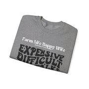 Farm Life Happy Wife Sweatshirt - Expensive Difficult Talks Back - Cozy Gift for Farmers, Casual Outfit, Farm Apparel, Birthday Gift