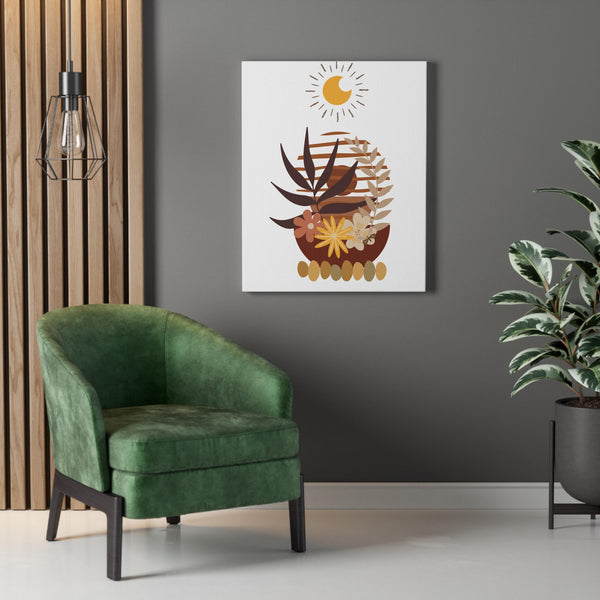 Boho Botanical Stretched Canvas Art, Earthy Home Decor, Plant Lover Gift, Minimalist Wall Art, Nature-Inspired Artwork