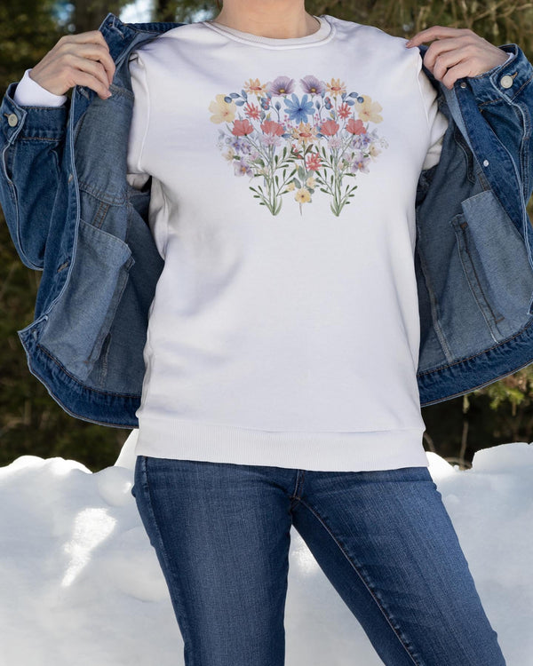 Floral Sweatshirt for Women - Cute Cottagecore Wildflower Crewneck - Unique Gift for Her - Fall Winter Clothing