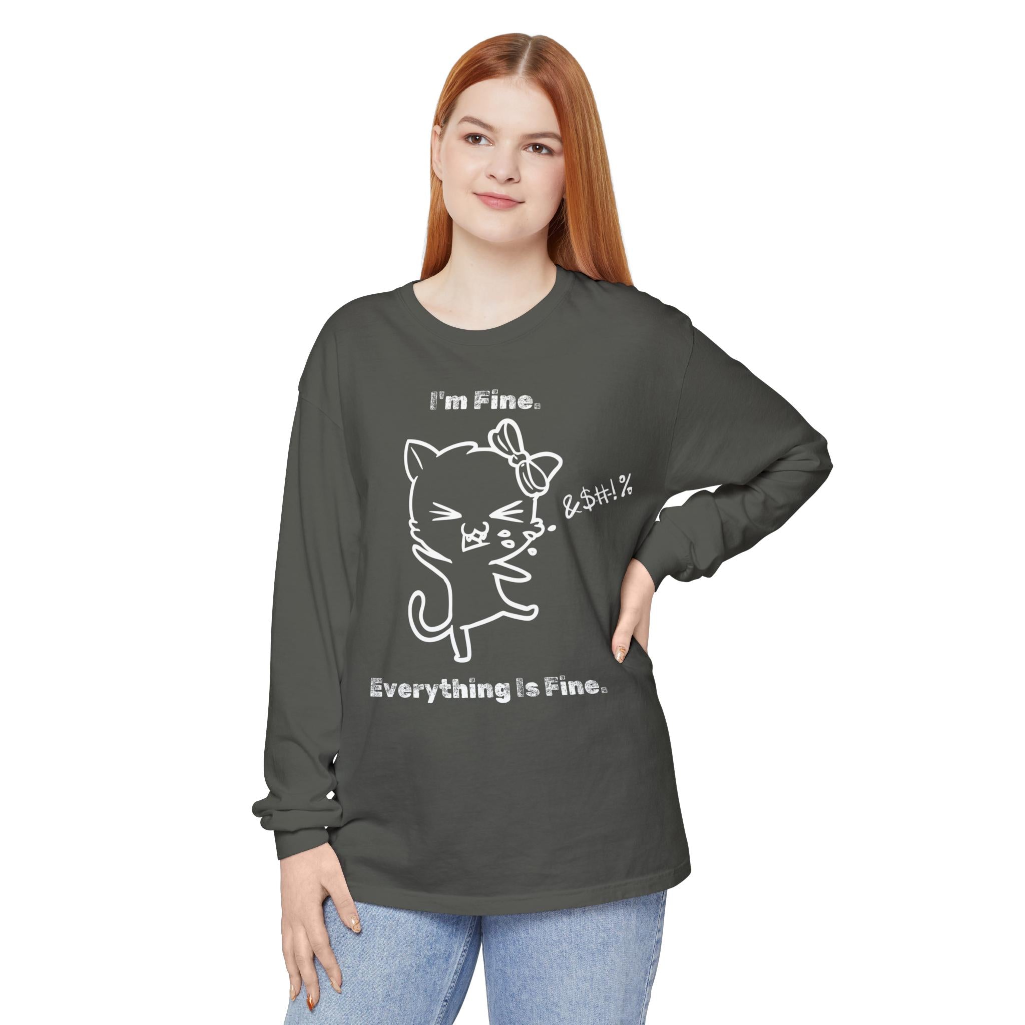 Playful Cat Quote Long Sleeve T-Shirt, Cute Humor Tee, Gift for Cat Lovers, Casual Wear, Funny Animal Shirt