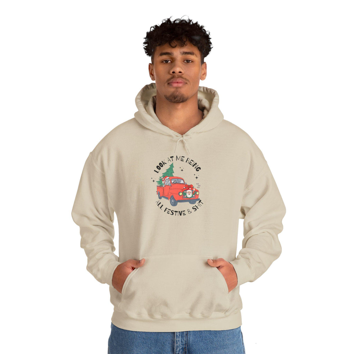 Festive Skeleton Holiday Hoodie, Cozy Christmas Sweatshirt, Unisex Sweatshirt, Cute Winter Apparel, Gift for Him/Her, Hoodie