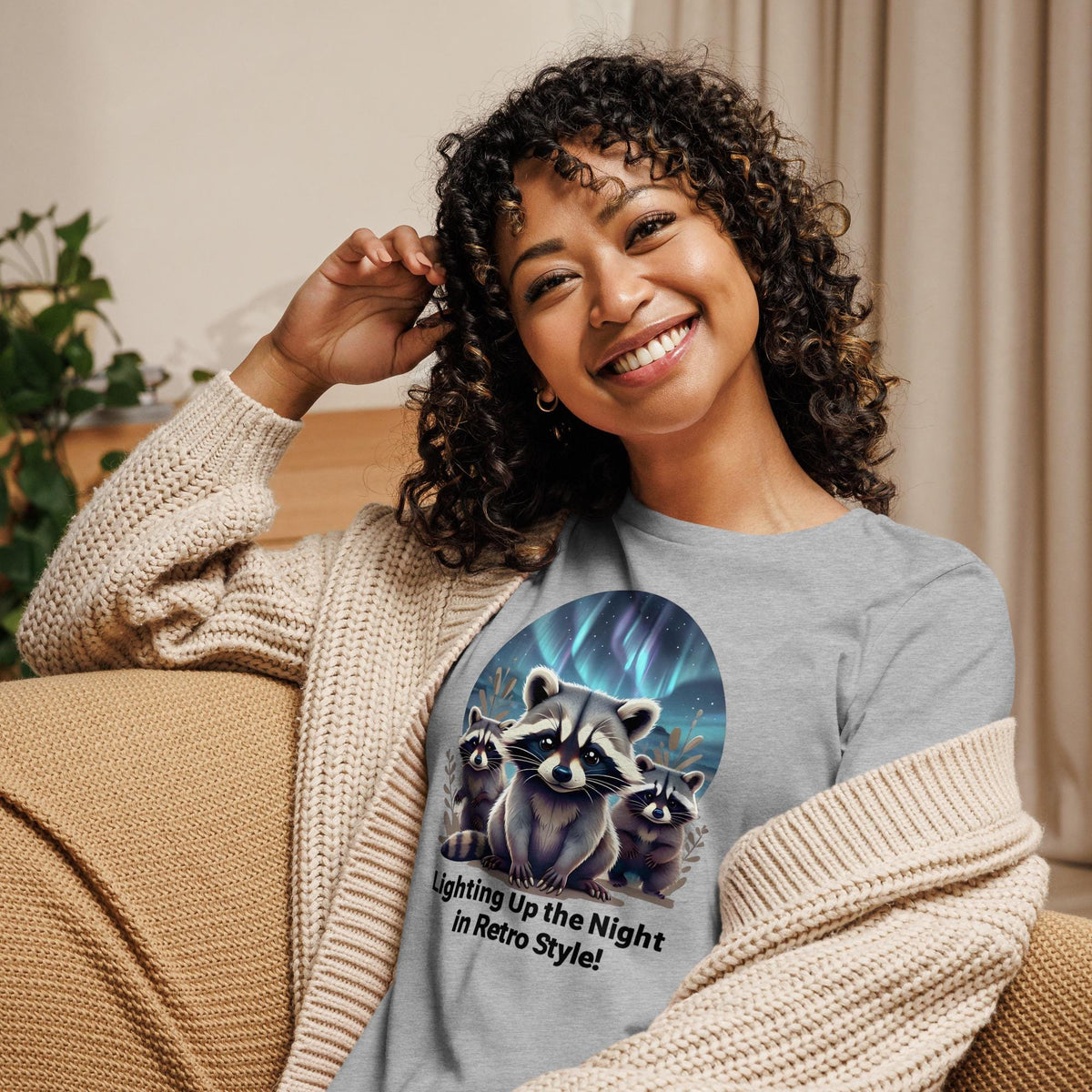 Retro Raccoon Northern Lights Shirt - Three Raccoons Graphic Tee - Raccoon Lovers Crewneck - Funny Raccoon Gift