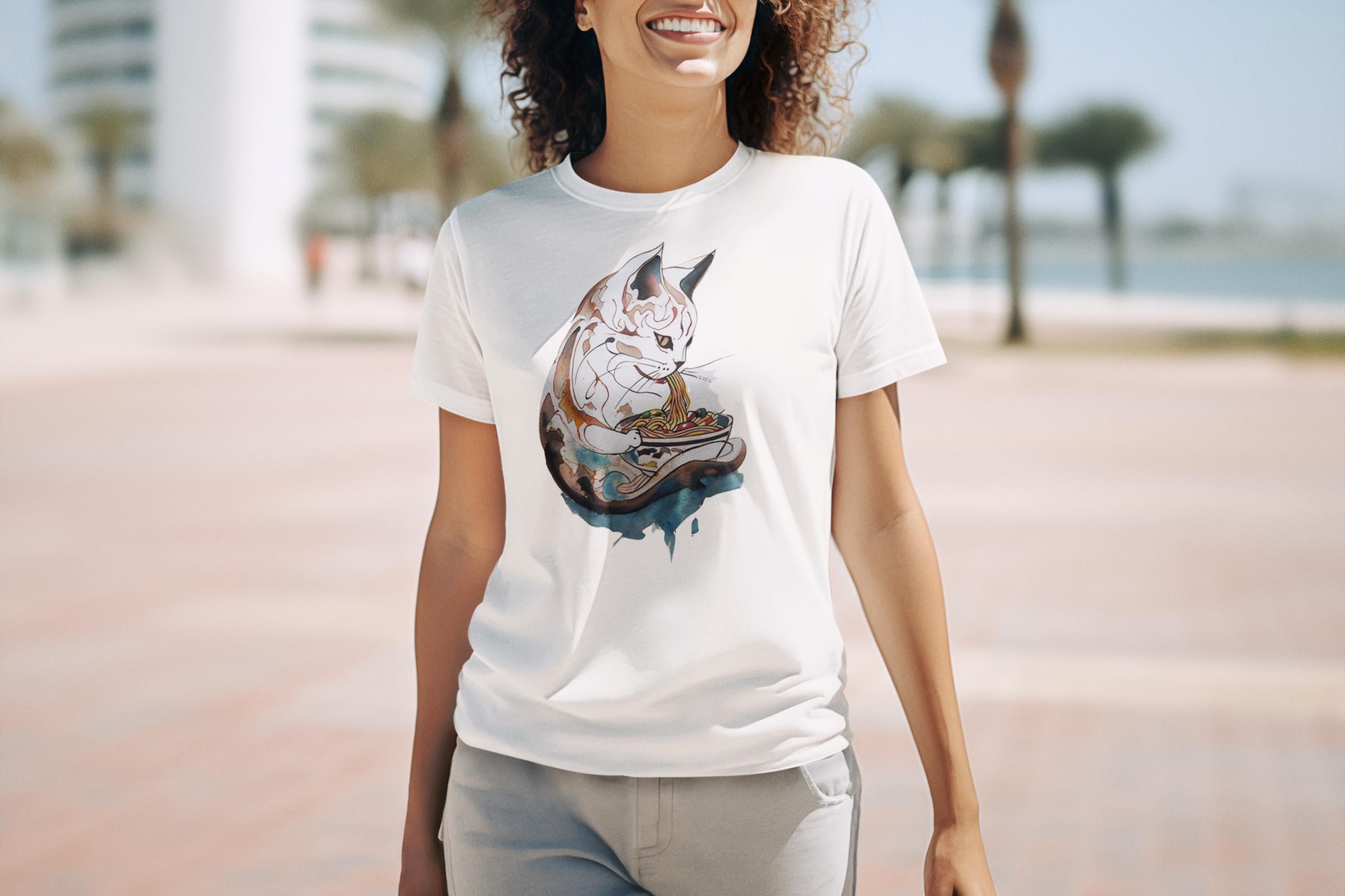 Ramen Cat T-Shirt - Cute Cat Tee - Funny Noodle Shirt - Gift for Cat Lovers